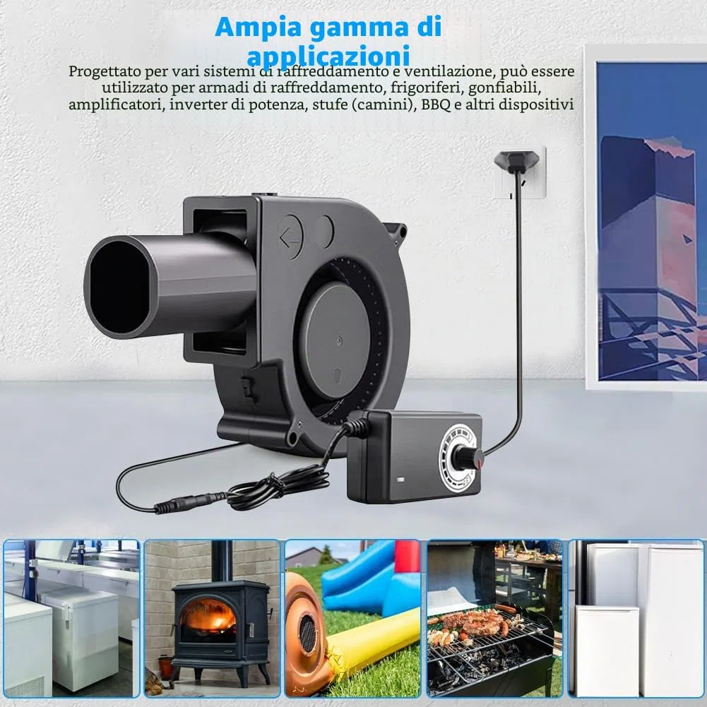 Ventola radiale da 12 V, 220 V, con controller per elettrodomestici, ventola per ventilazione, cambio della ventola, barbecue, camino gonfiabile, turbina per riscaldatori, barbecue, picnic