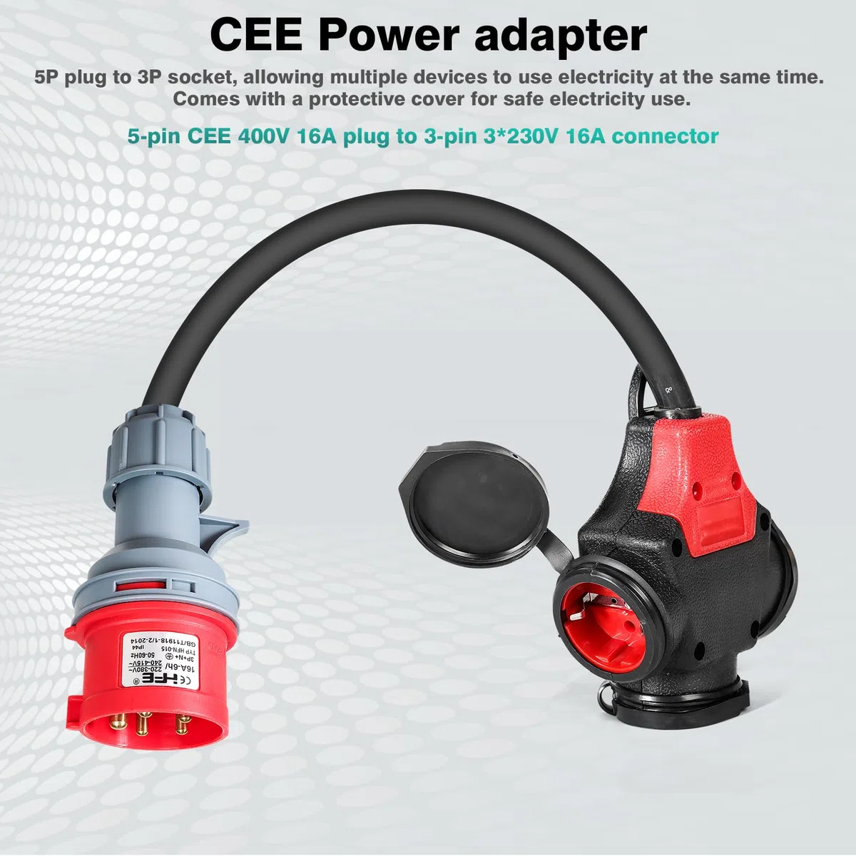 Adattatore CEE 16A 400V maschio a 3 * 230V CEE a Schuko con 5*cavo di alimentazione da 2,5mm² IP44 per la conversione di carica di caravan/yacht, conversione di potenza industriale.