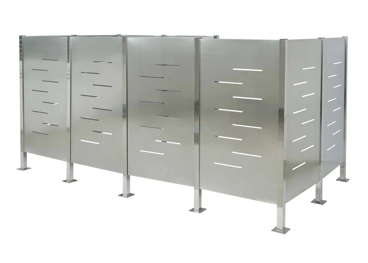 Recinzione fendivista bidoni box spazzatura rifiuti HWC-J55 166x326x151cm acciaio inox