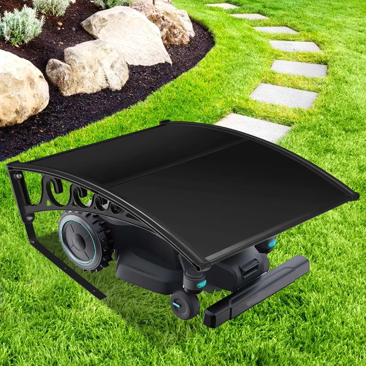 Tosaerba Robotizzato Con Tetto 106 x 87 x 50 cm, Garage per Robot Falciatrice, Protezione UV, Nero