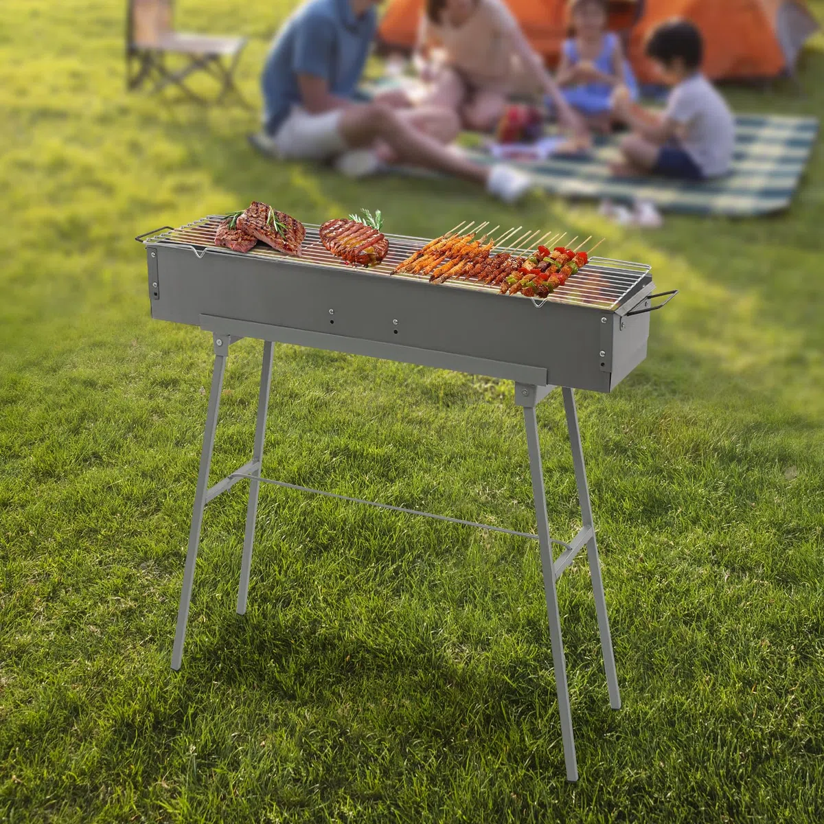 Barbecue a carbonella, da campeggio, a carbone, 80 x 18 x 80 cm, portatile, pieghevole, per esterni, terrazza, campeggio, barbecue