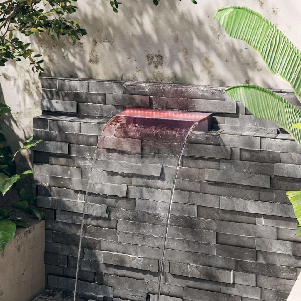Elemento cascata con LED RGB Acrilico 45 cm per giardino stagno e terrazza, telecomando incluso, durevole, moderno gioco d'acqua per balcone interno esterno relax
