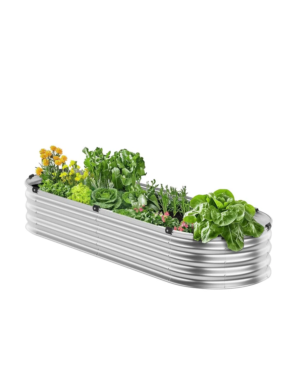 VEVOR Letto Rialzato per Piante da Giardino in Metallo Fioriera Zincata per Esterni 1195 x 585 x 270 mm Fondo Aperto, Letto Rialzato Ovale per Giardinaggio di Verdure Fiori Erbe Aromatiche Piante