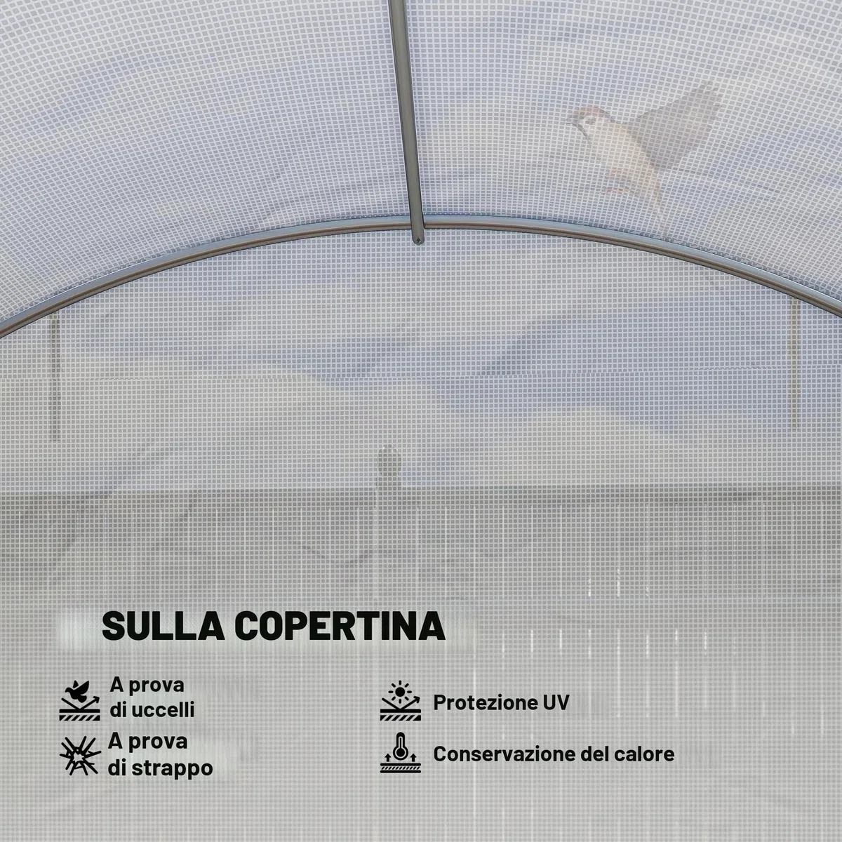 Outsunny Serra da esterno 6x4x2 m, Serra a tunnel con 2 aste di supporto, porte avvolgibili, finestre con rete, copertura in PE e telaio in acciaio zincato, anti-UV, impermeabile, bianca