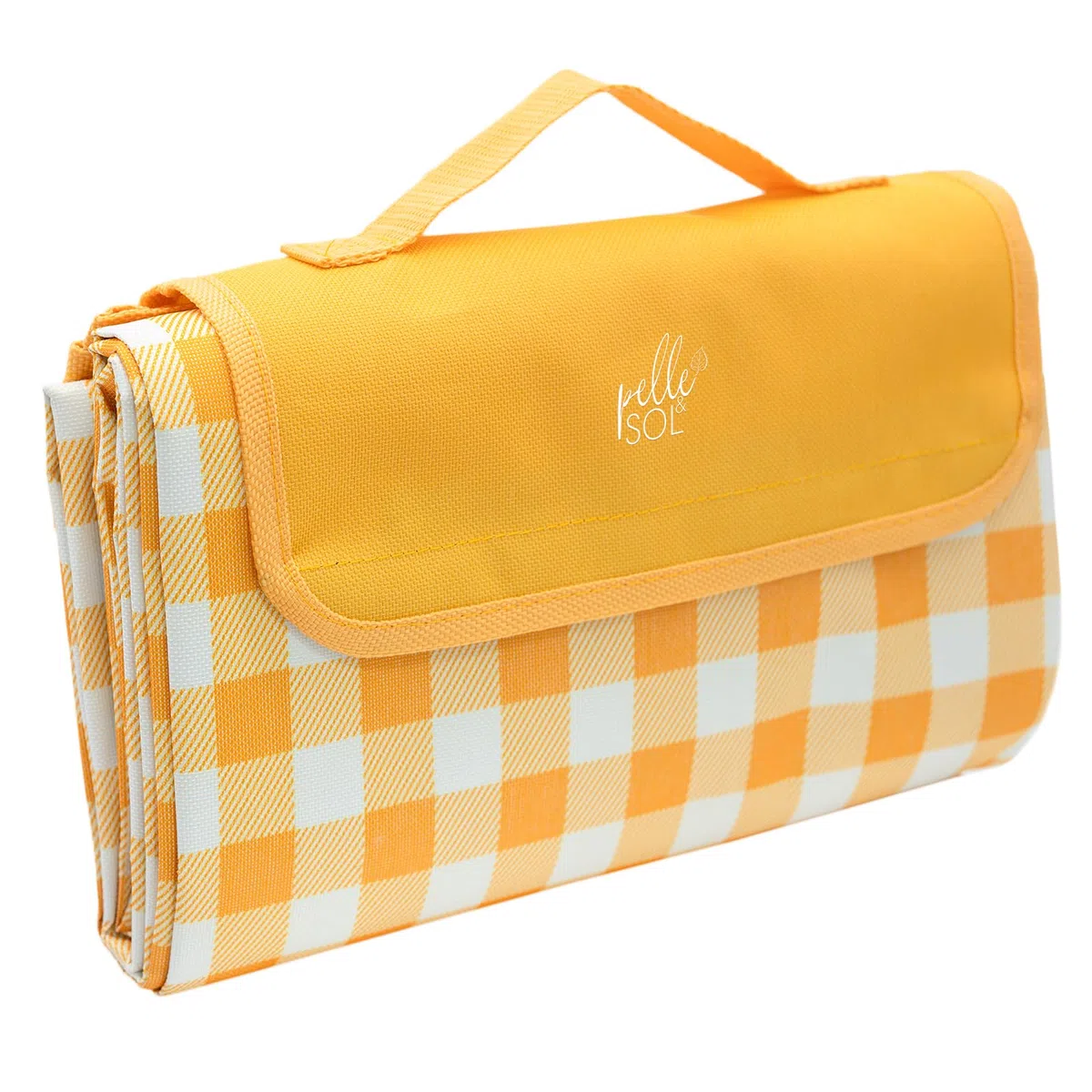 Pelle & Sol, coperta da picnic, pieghevole, impermeabile, a prova di sabbia, lavabile in lavatrice, antiscivolo, con maniglia per il trasporto per famiglia, spiaggia, campeggio, 200 x 140 cm (giallo)