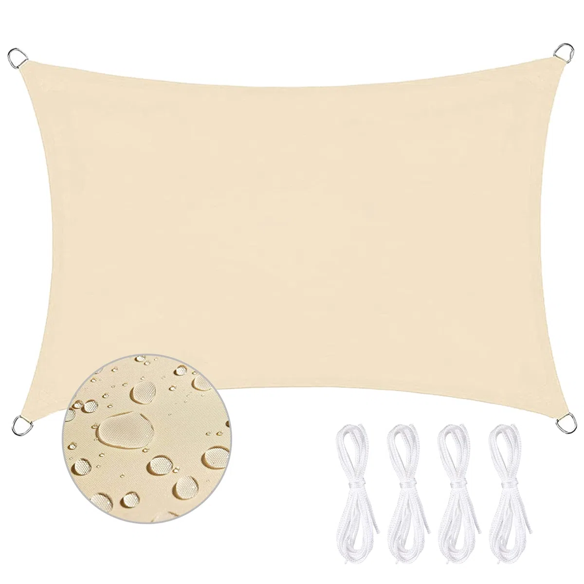 Vela Ombreggiante Impermeabile 2x3m, 95% Protezione UV Tenda da Sole per Esterno, Tenda Parasole Rettangolare per Giardino, Balcone, Piscina, Tenda a Vela Beige