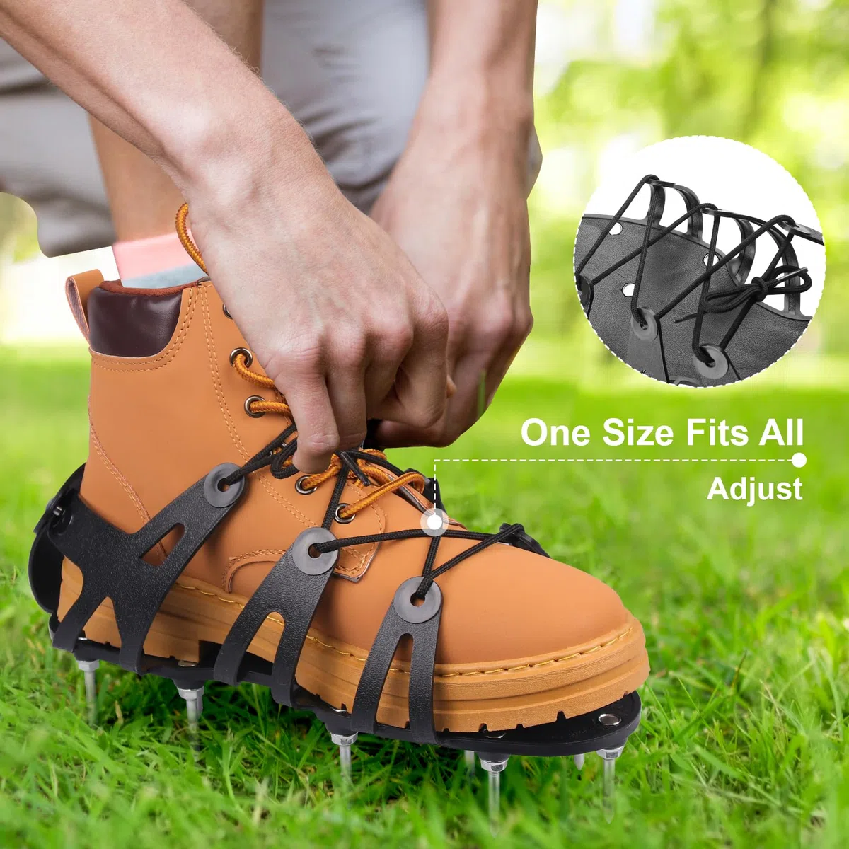 Arieggiatore Prato Scarpe, Scarpe Chiodate per Prato con 22 Chio, Cinghie Regolabili, Scarpe Chiodate Giardino, Scarificatore Arieggiatore Manual, Aeratore Scarpe da Prato per Erba Giardino Patio