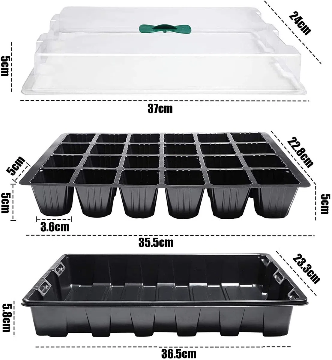 KAHEIGN 4Pz Vassoio Per Piantine Di Piante, 24 Celle Vassoio Per Vivaio In Plastica Per Piantine Propagatori Semi Di Fiori Con Prese D'aria Regolabili Per Serra Giardino Casa (con 4 Coperchi E Basi)