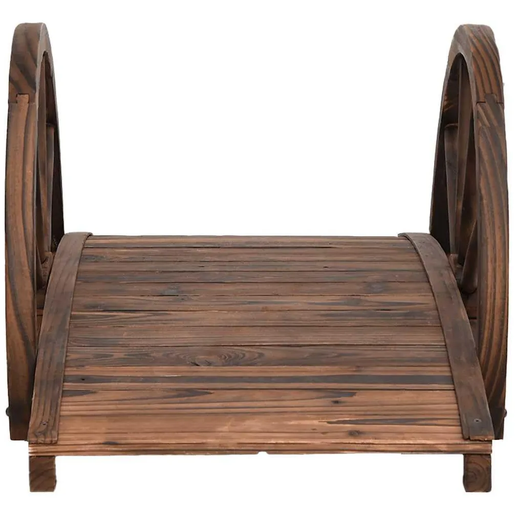 Mangloder - Ponte da giardino in legno massello di abete con design a ruote, 99 x 50 x 38 cm, portata 150 kg, per laghetto, ruscello, vialetto, giardino, terrazza e esterni decorativi