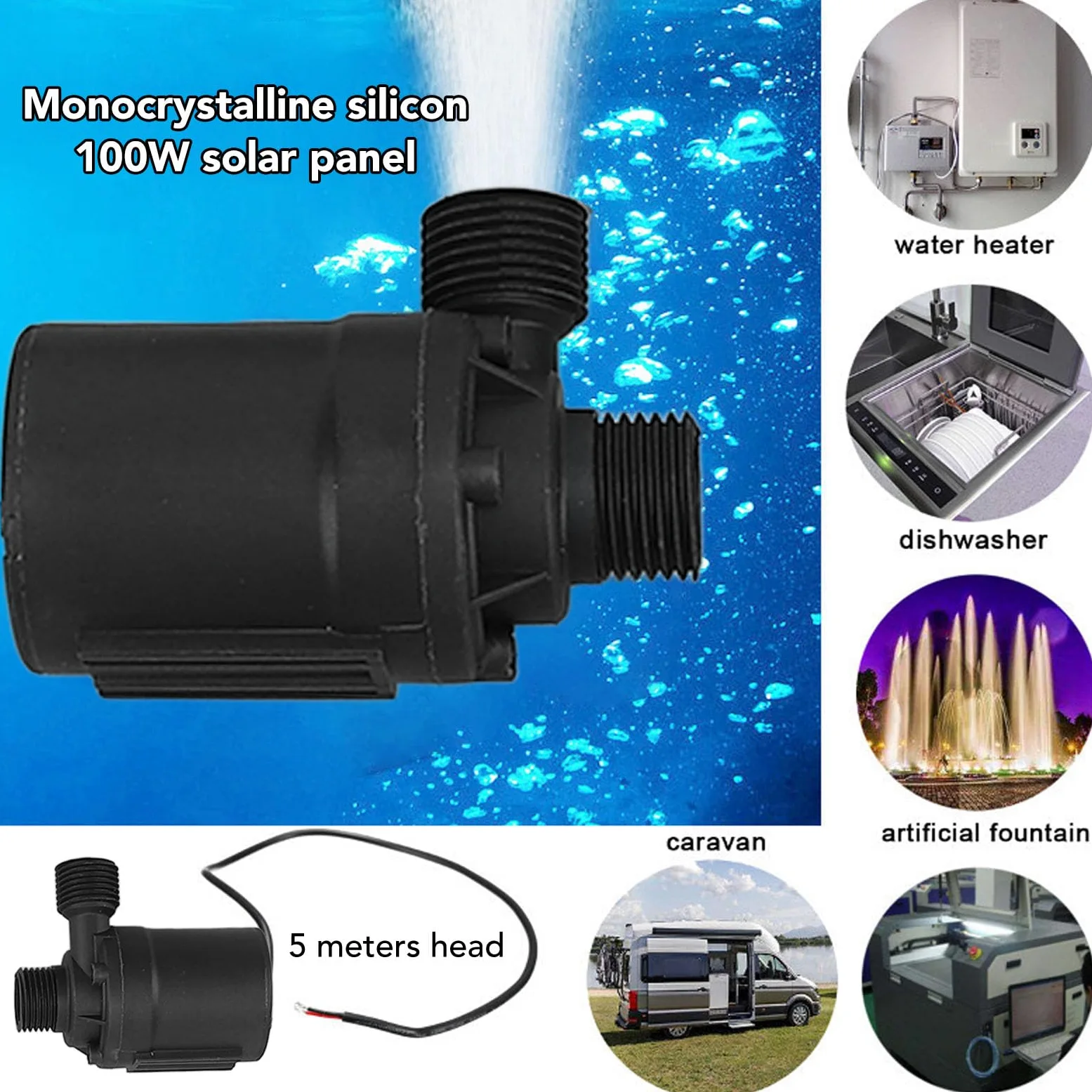Pompa per Acqua Solare, Pompa per Fontana Ad Energia Solare Monocristallina da 100 W con Scatola di Accumulo di Energia, Pompa per Fontana per Bagno per Uccelli Solare con