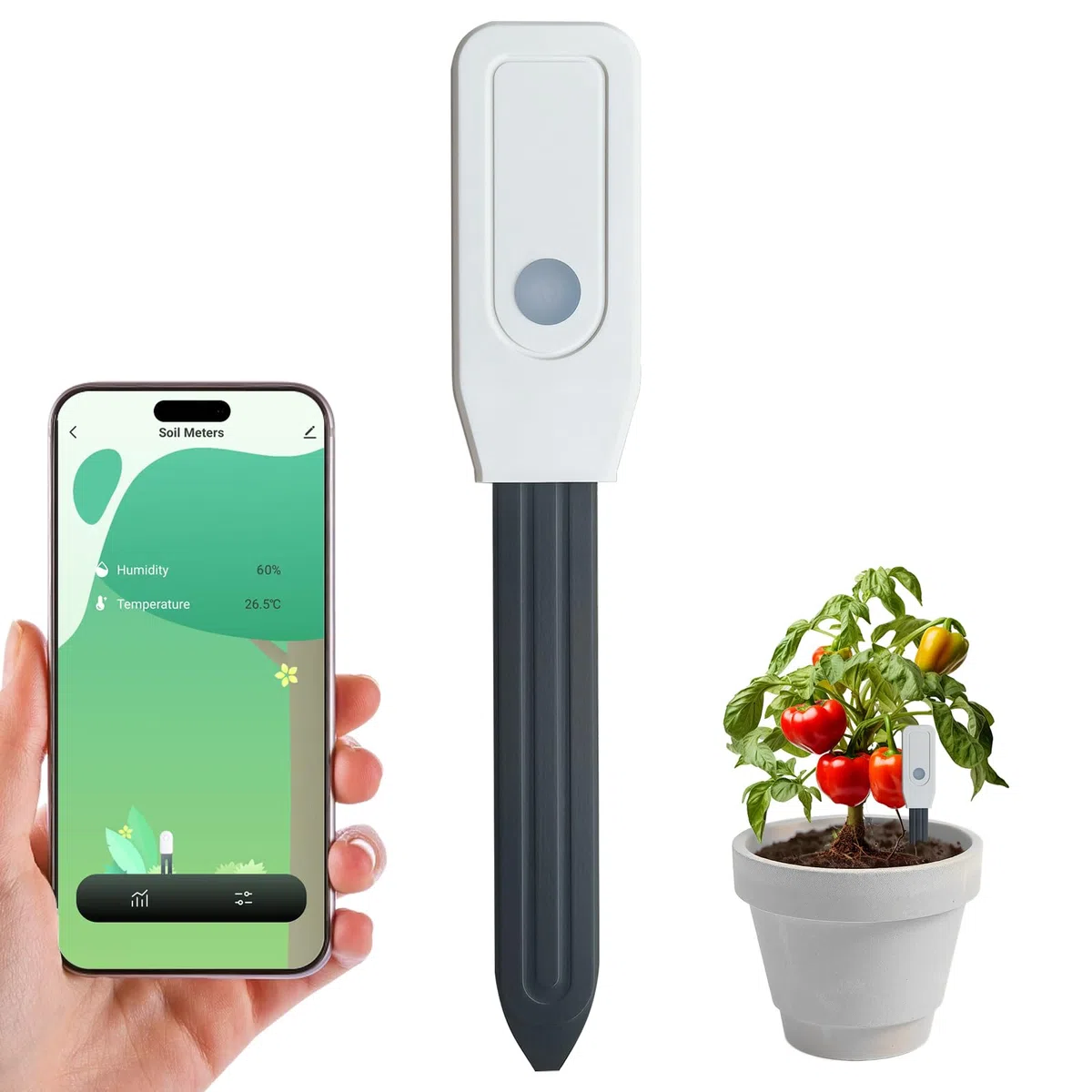 Smart WiFi Misuratore di umidità del suolo per piante, sensore 2 in 1 con avvisi app, monitora l'umidità e la temperatura da remoto, dati in tempo reale per giardinaggio interno/esterno, cura