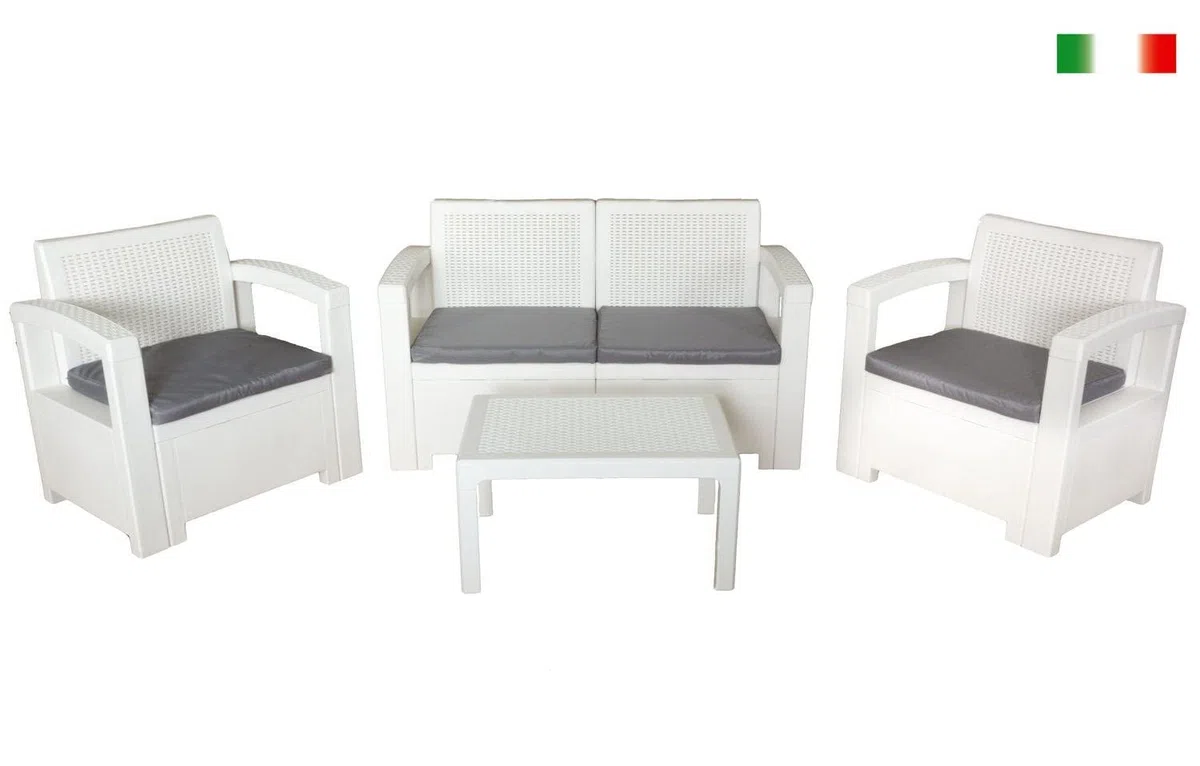GHIOCUSCINI | Set di 4 Cuscini da Esterno per Salottino in Rattan, Fantasia DAMASCO, Tessuto Cotone/Poliestere, Sfoderabile, 58 x 51 cm, Alto 5 cm, Made in Italy