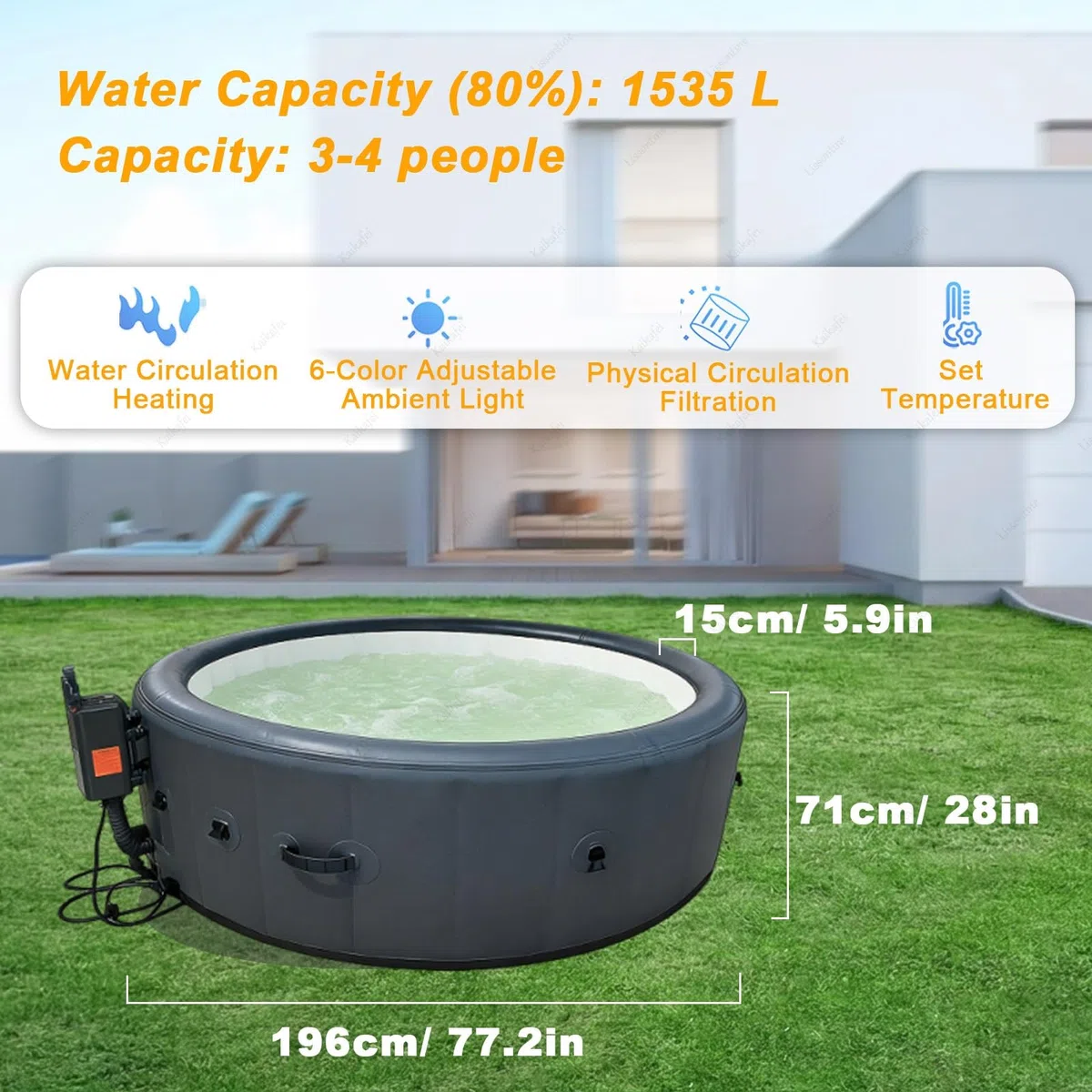Vasca idromassaggio gonfiabile con copertura termica, gonfiaggio con un clic per massaggio lenitivo e relax in giardino