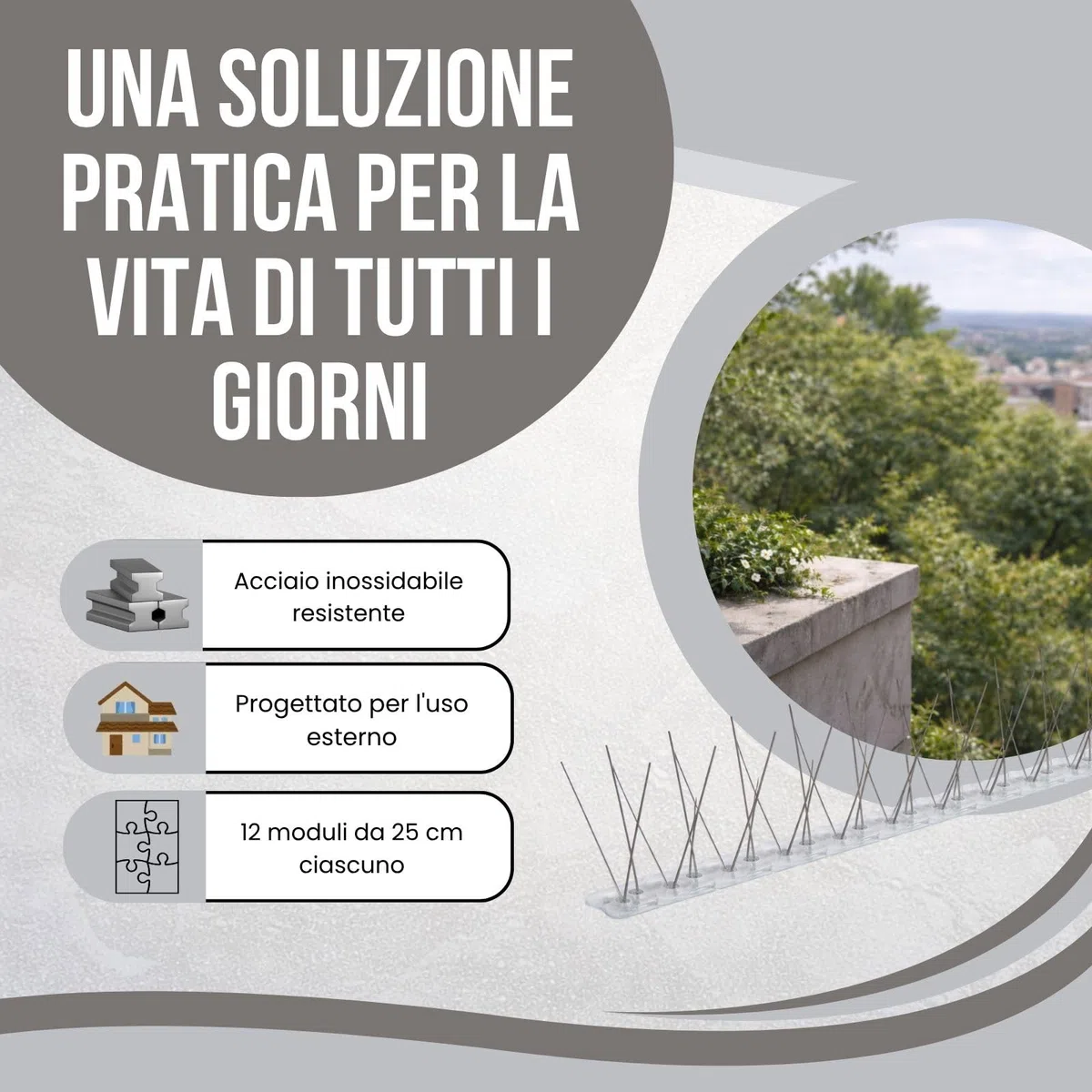 PLANTAWA Dissuasori Piccioni 25 cm Pack 12 – Spuntoni Anti Piccioni per Balcone, Davanzali e Ringhiere, Protezione Anti Uccelli per Esterno