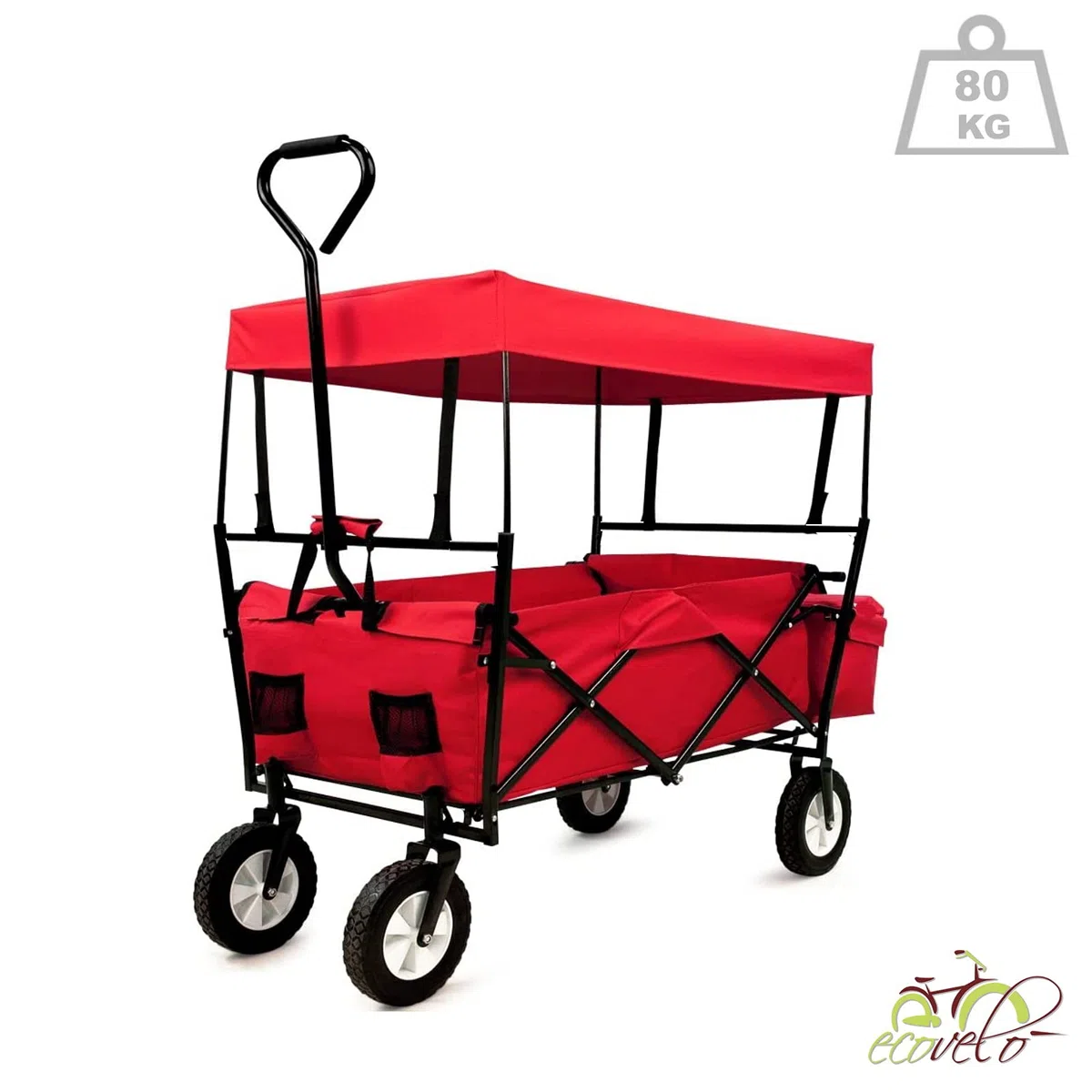 ECOVELO' CARRELLO A MANO PIEGHEVOLE DA SPIAGGIA MAX 80KG CON TETTUCCIO CARRETTO DA GIARDINO RICHIUDIBILE PER CAMPEGGIO