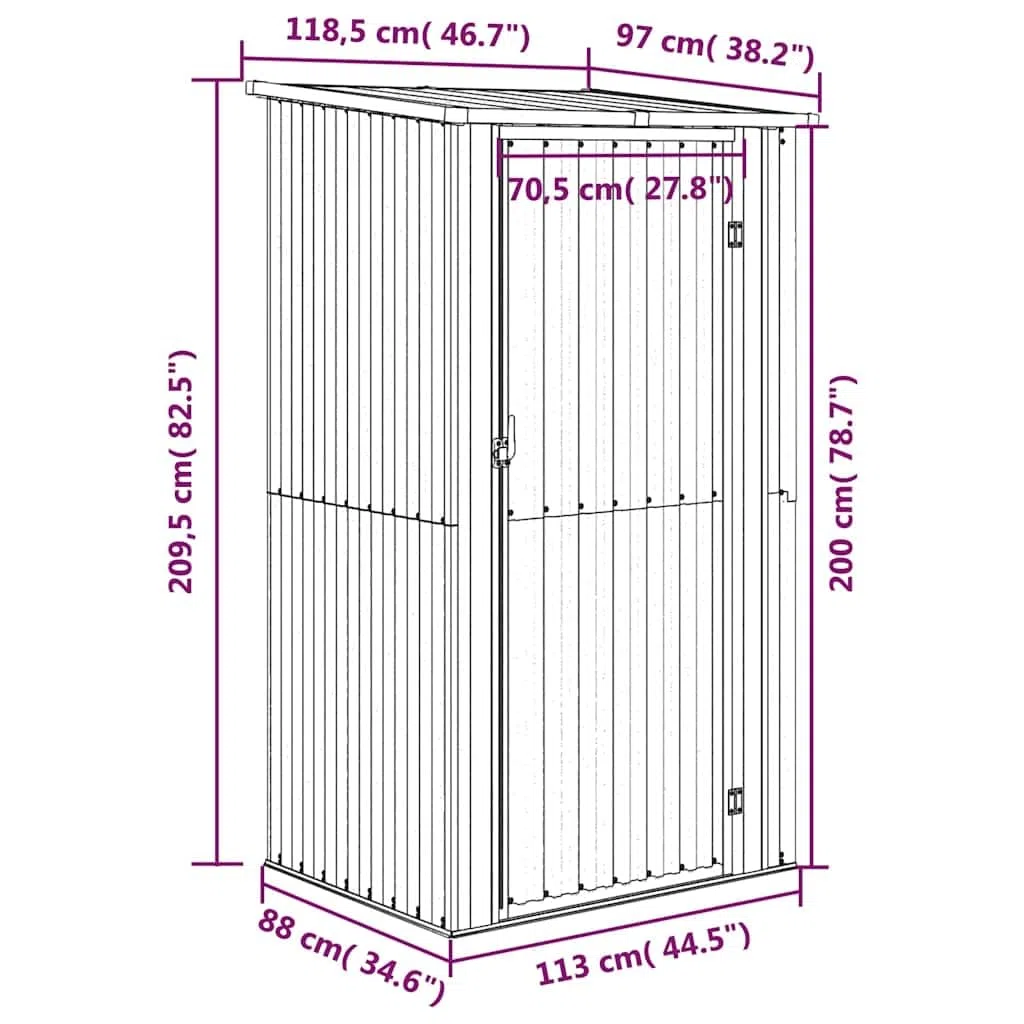 vidaXL Capanno da Giardino Grigio 118,5x97x209,5 cm in Acciaio Zincato