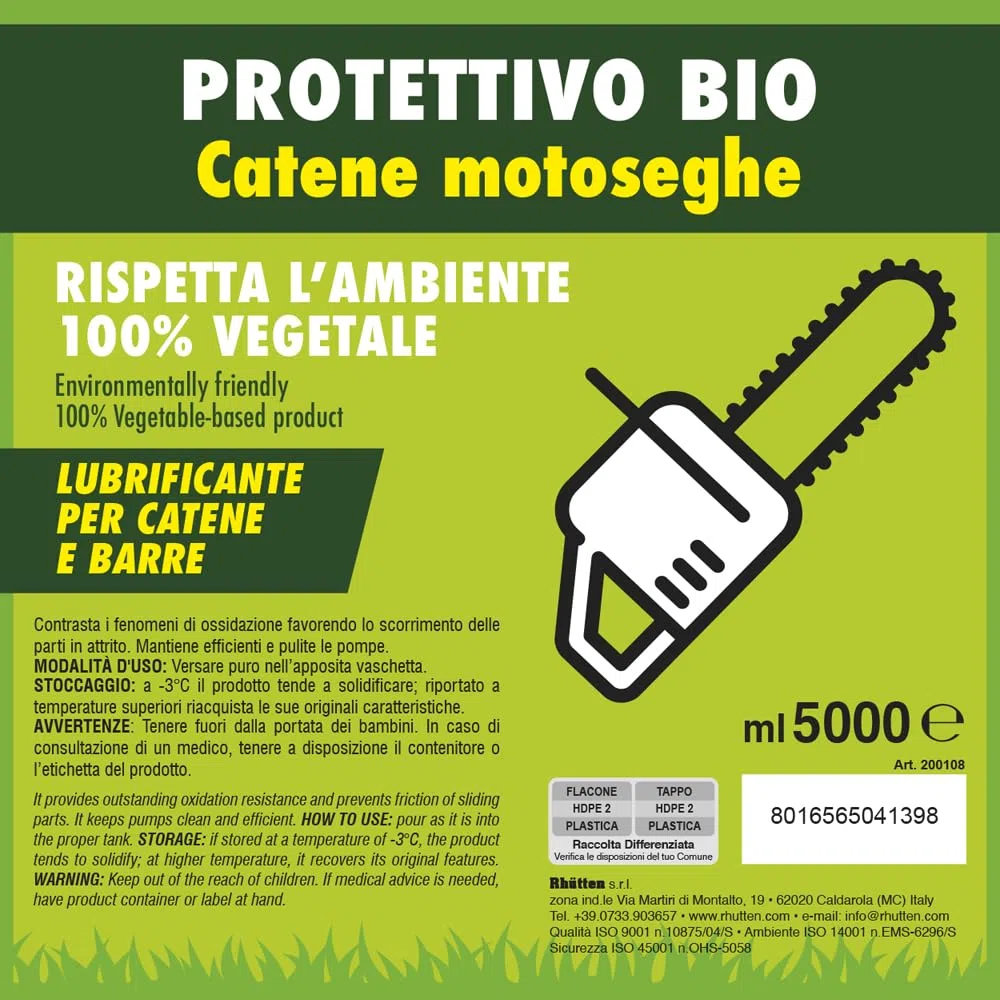 Protettivo Bio Catene Motoseghe, Lubrificante Catene e Barre, 5L