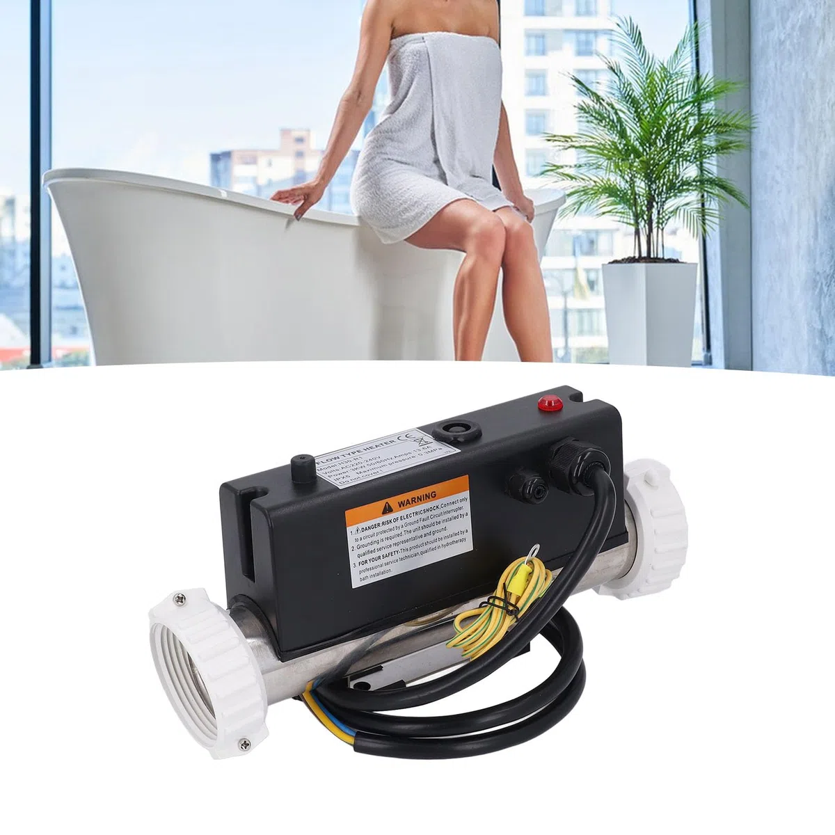 Tnfeeon Riscaldatore per Piscina Riscaldatore Elettrico per Vasca Idromassaggio Termostato per L'acqua con Controllo della Temperatura Riscaldamento Autonomo per Vasca Idromassaggio (3KW)