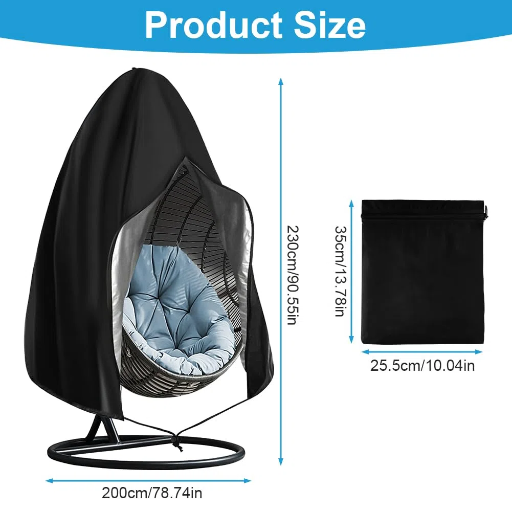 OFFCUP Fodera di Protezione per Sedia Sospesa, 210D Copertura 230x200cm, Impermeabile con Cerniera per Sedia Dondolo (Nero)