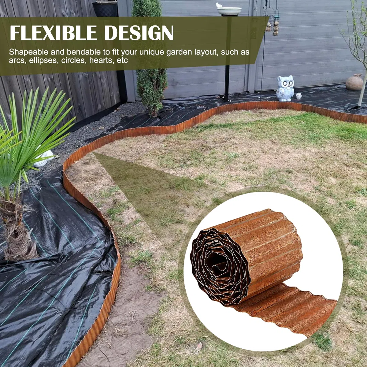 Bordo per prato in metallo, 6 m, bordo flessibile per aiuole, 15 cm, per giardino e aiuole, facile da pulire, 1 paio di guanti da montaggio inclusi (6 m x 30 cm)