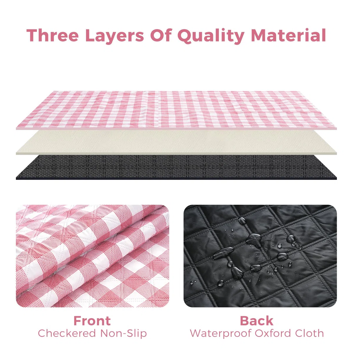 Oak & Tea Coperta da picnic impermeabile, 200 x 200 cm, pieghevole, coperta da picnic, coperta da spiaggia, facile da riporre, lavabile in lavatrice, plaid rosso bianco (plaid rosso, 200 x 200 cm)