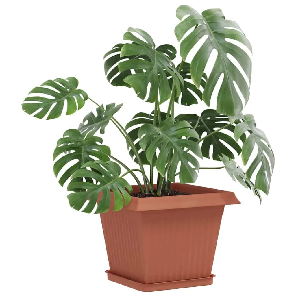 Set di 24 vasi da fiori quadrati, 28,5 x 28,5 x 22 cm, in plastica, per giardino e balcone, robusti vasi per piante con fori di drenaggio, rosso mattone