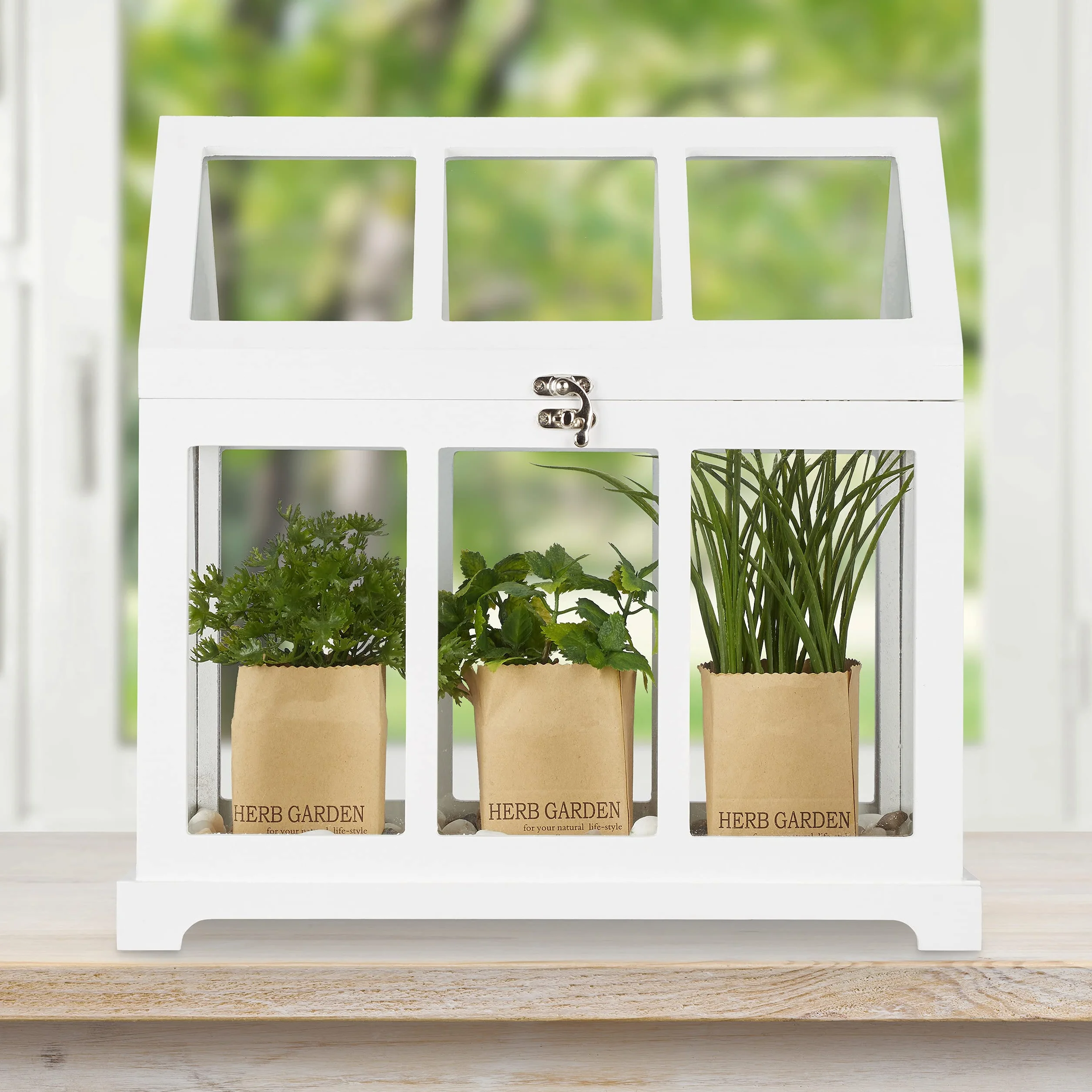 Relaxdays Set 2 Mini Serre da Interni, Legno MDF e Vetro Temperato, 2 Dimensioni, Shabby Chic, anche Decorative, Bianco