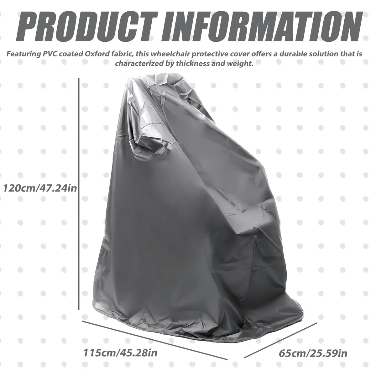 Telo protettivo impermeabile per sedia a rotelle, protezione solare, antipioggia, per sedia a rotelle, tessuto Oxford, grigio, 115 x 65 x 120 cm
