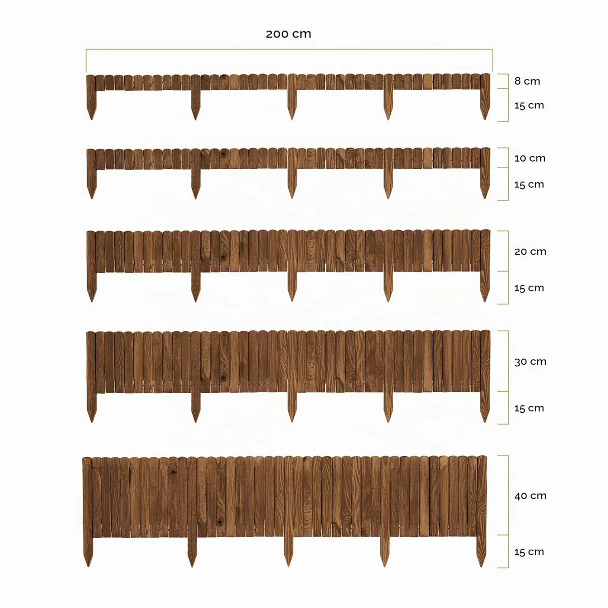 Garronda Rollborder bordure per aiuole e prato recinzione staccionata in legno flessibile 200 cm bordatura da giardino esterno delimitatore aiuole GD-0046 (Marrone Scuro Altezza: 20 cm)