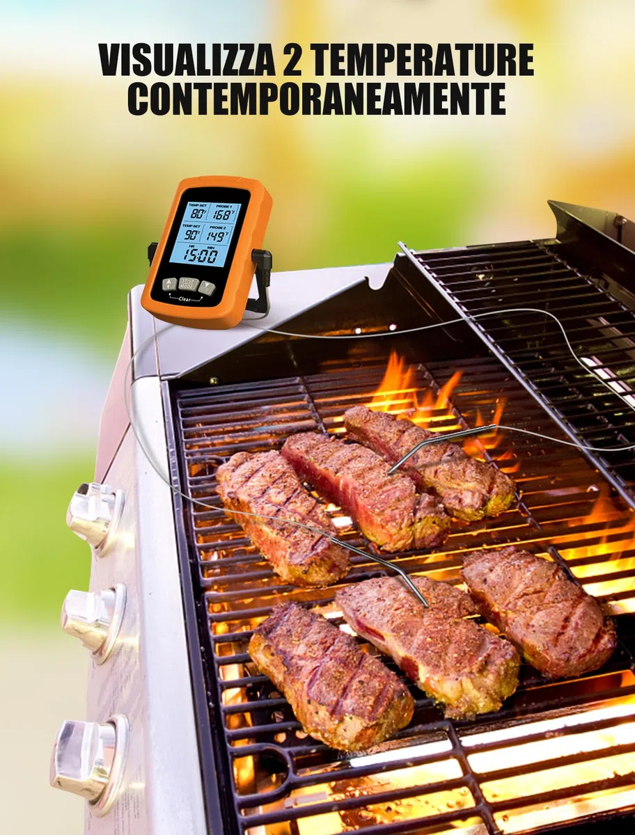 CIRYCASE Termometro Cucina Doppia Sonda 16.3cm, Termometri Barbecue Lettura Rapida & Precisa, Termometri da Vino Forno Auto Spegnimento con Schermo LCD Digitale e Impostazione Allarme per BBQ Grill