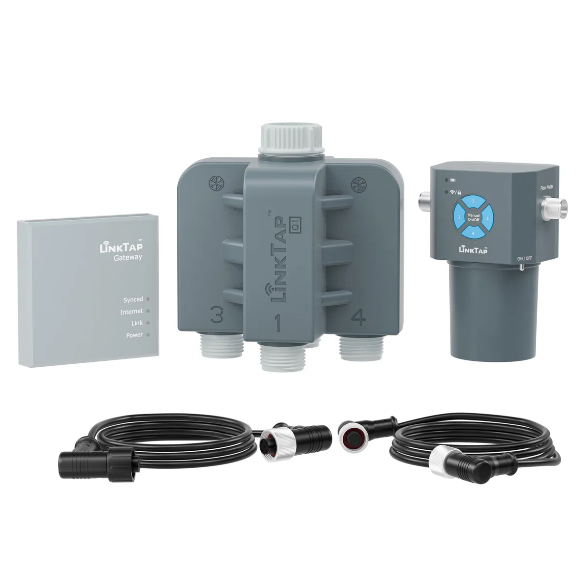 LinkTap Q1 Timer Irrigazione 4 Vie (Richiede Gateway), Protezione Antigelo | Programmatore 4 Zone Indipendenti per Giardino, Prato e Orto, 4 Contalitri, Alimentazione Flex, Rete Mesh, Superiore al Wi-Fi
