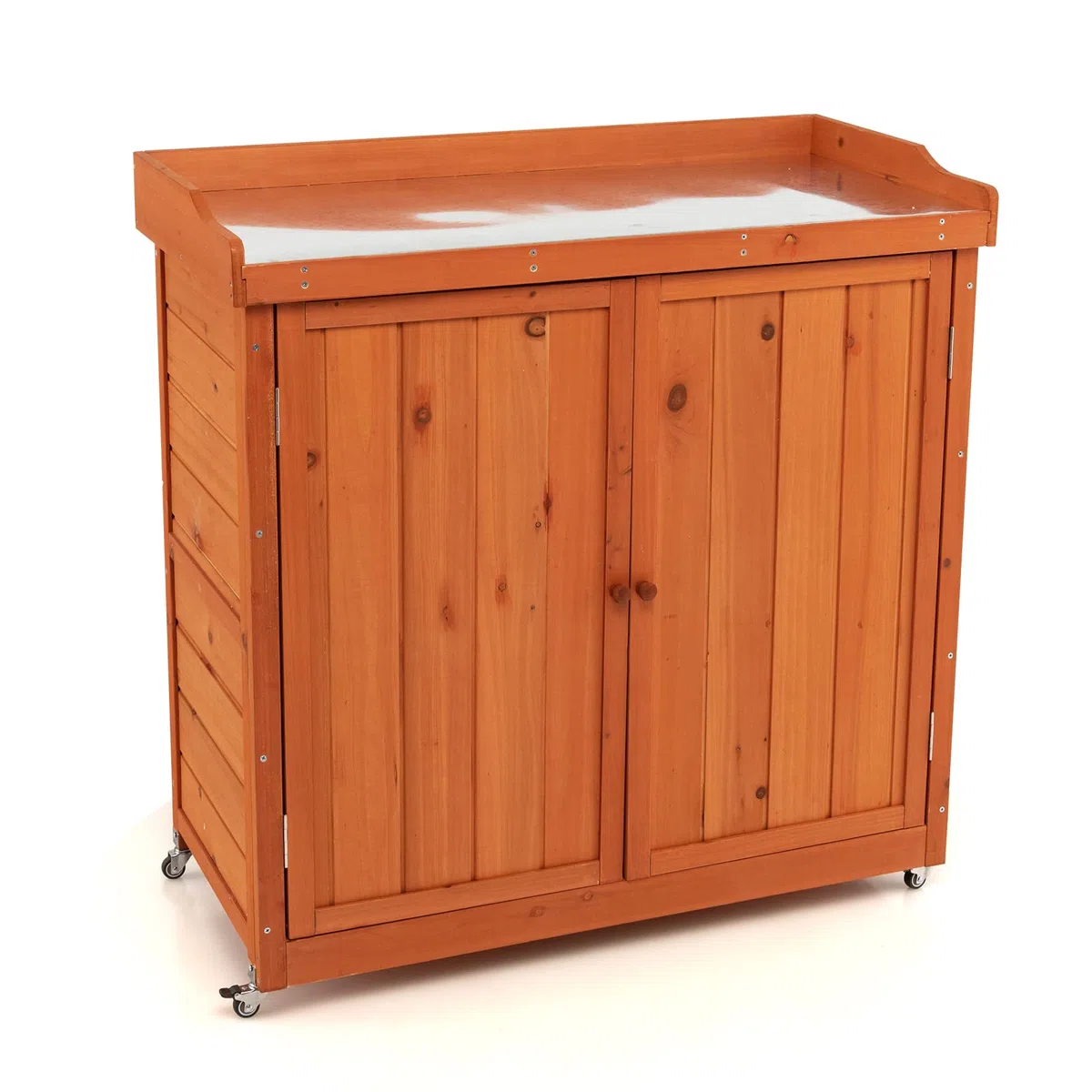 COSTWAY Armadio da Esterno in Legno, Casetta da Giardino con Ripiano Rimovibile e 4 Ruote Universali, Capanno Porta Attrezzi da Esterno e da Interno, 98,5 x 48 x 100 cm