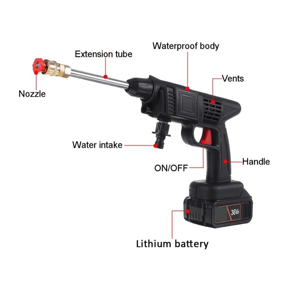 Idropulitrice Ad Alta Pressione Senza Fili Pistola Ad Acqua Ricaricabile for Lavaggio Auto Ricaricabile Pistola Ad Acqua da Giardino Regolabile for Batteria 36V(No Batteries)