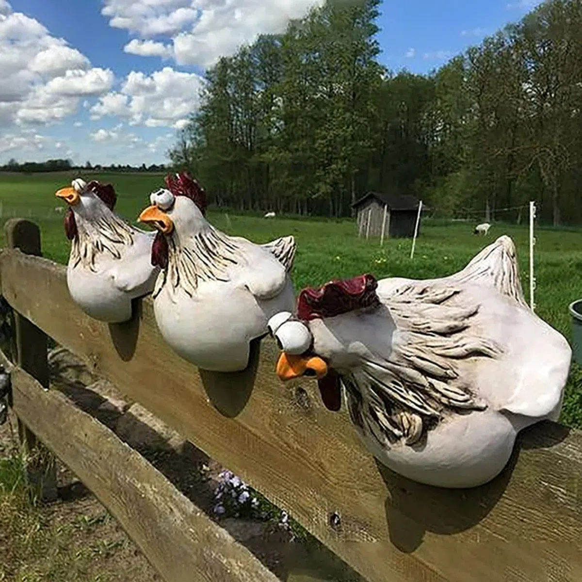 Decorazione da Giardino in Resina, Motivo Gallina, Statuetta Animale, Galline, Statue (3 Pezzi)