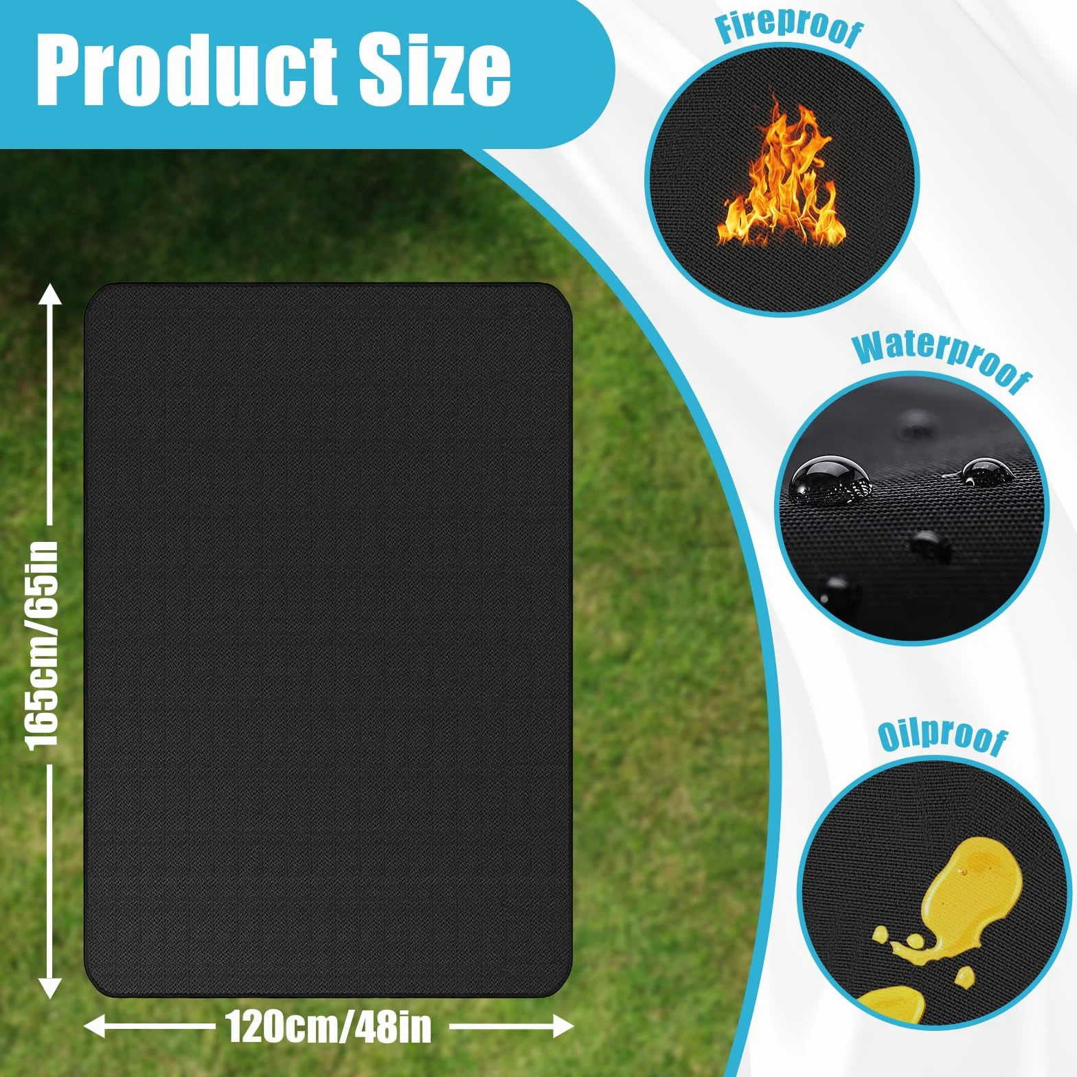 Tappeto Ignifugo per Barbecue,120cm/48" Rotondo Tappetino Ignifugo Riutilizzabile Tappeto Ignifugo Grande Pieghevole Tappetino Ignifugo Adatto per Campeggio Braciere All'aperto