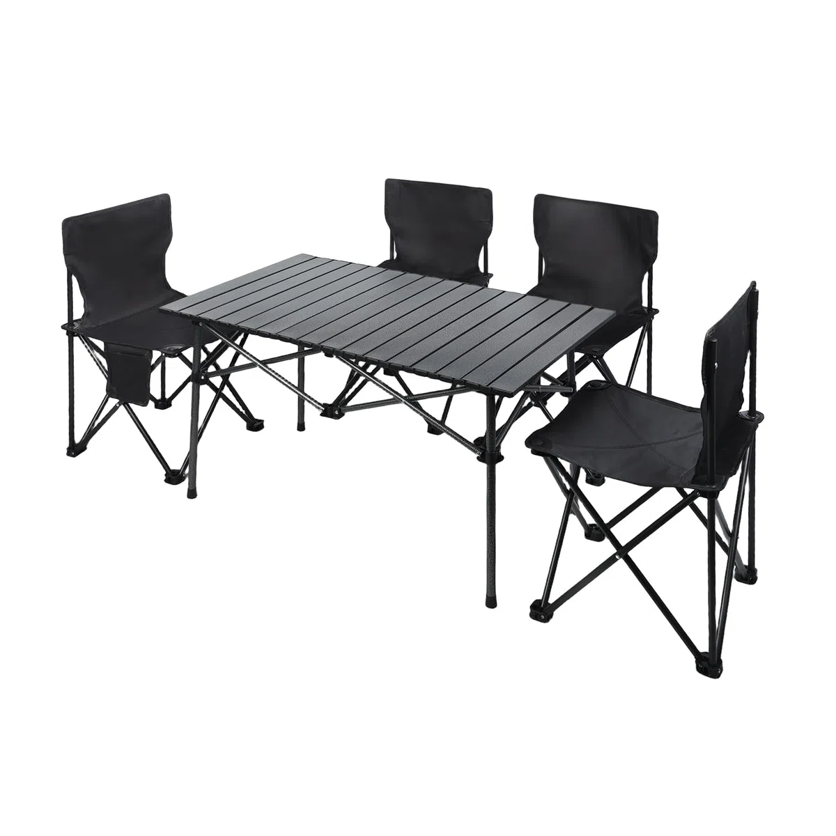 Set di tavolo e sedie da campeggio, tavolo e sedie da picnic pieghevoli, in metallo, portatili, 4 sedie, con grande organizer e borsa per il trasporto, per picnic, campeggio, barbecue, nero