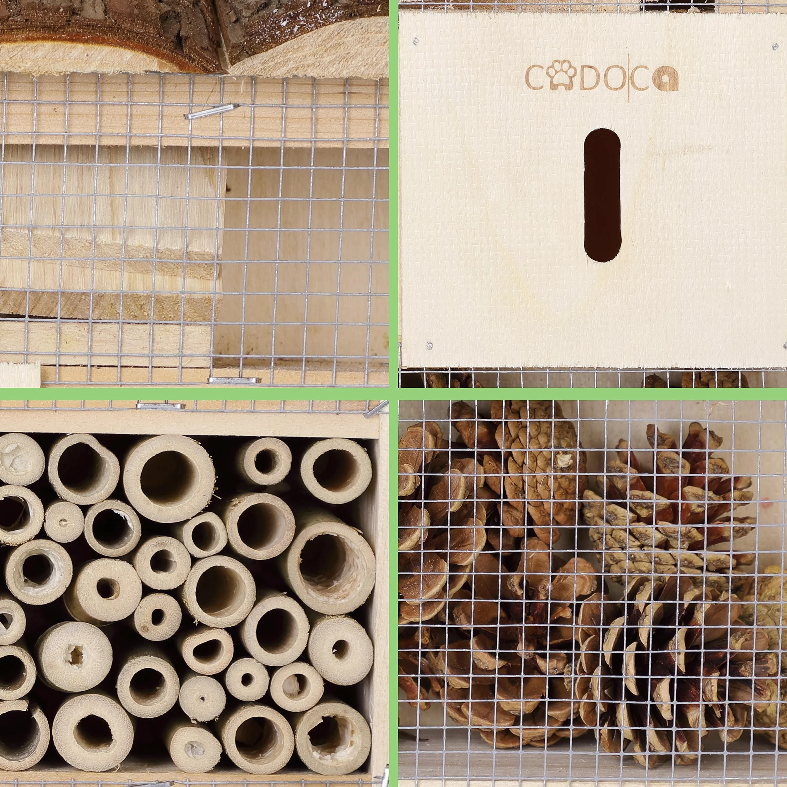 Cadoca Cassetta per insetti in legno 31x31 nidificazione hotel insetti refugio api coccinelle api vespe griglia metalica