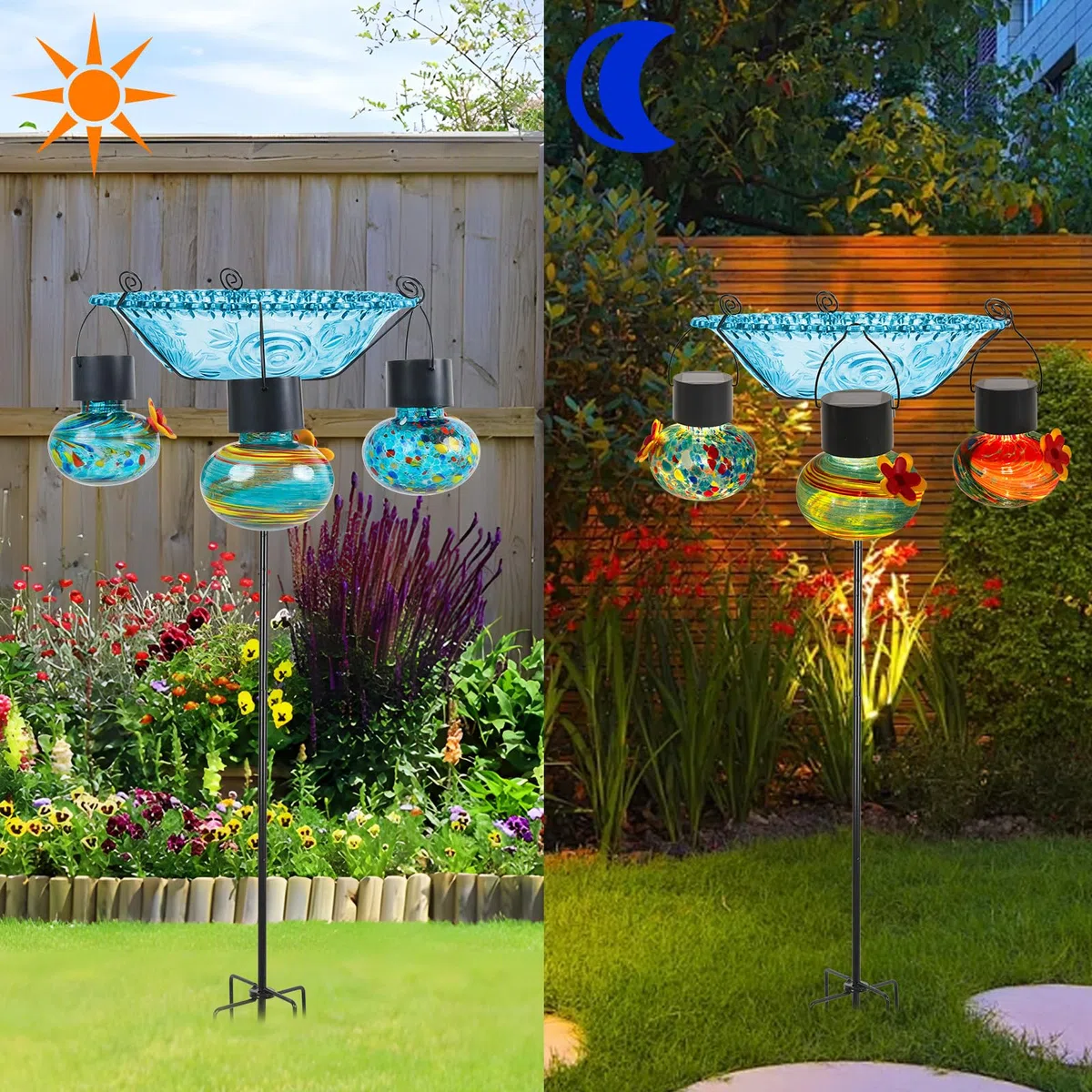 Mangiatoia da giardino solare con contenitore trasparente Costruzione resistente alla corrosione Installazione a senza sforzo Mangiatoia per uccelli in plastica resistente