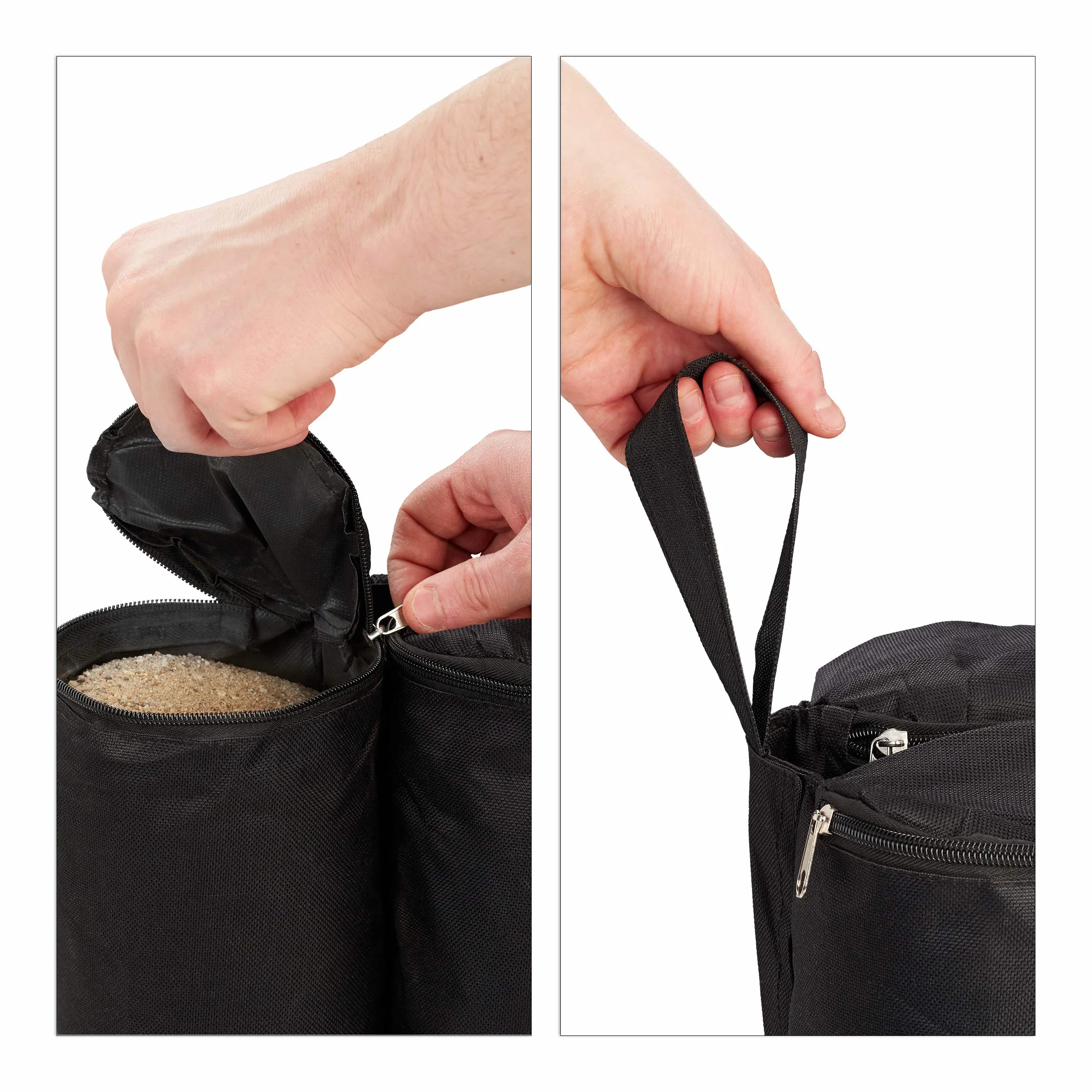 Relaxdays Pesi per Gazebo, Set da 4 Zavorre per Tende & Padiglioni, da Riempire con Sabbia o Pietre,10 kg per Piede,nero