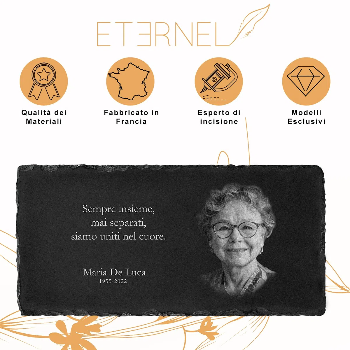 ETERNEL - Targa Funeraria Personalizzata Multisupporto Albero della Vita - da piantare, incollare o posare, Ardesia o Granito, Foto e testo a scelta Targa cimitero, mortuaria, sepoltura, defunto