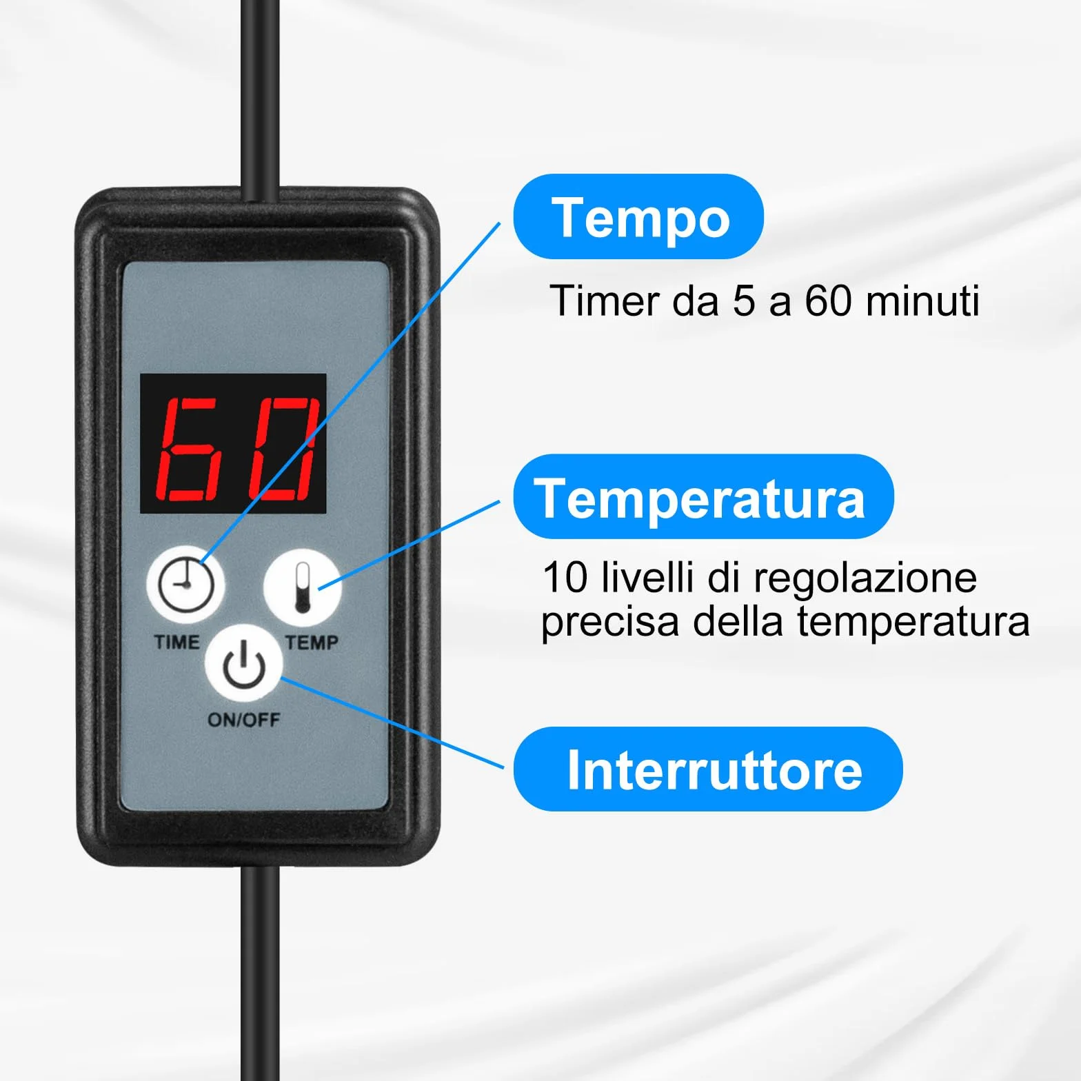 Lampada a luce rossa da 100 W, 10 livelli di regolazione della temperatura e timer da 5 a 60 minuti, lampada riscaldante a luce rossa portatile, dotata di timer e base stabile