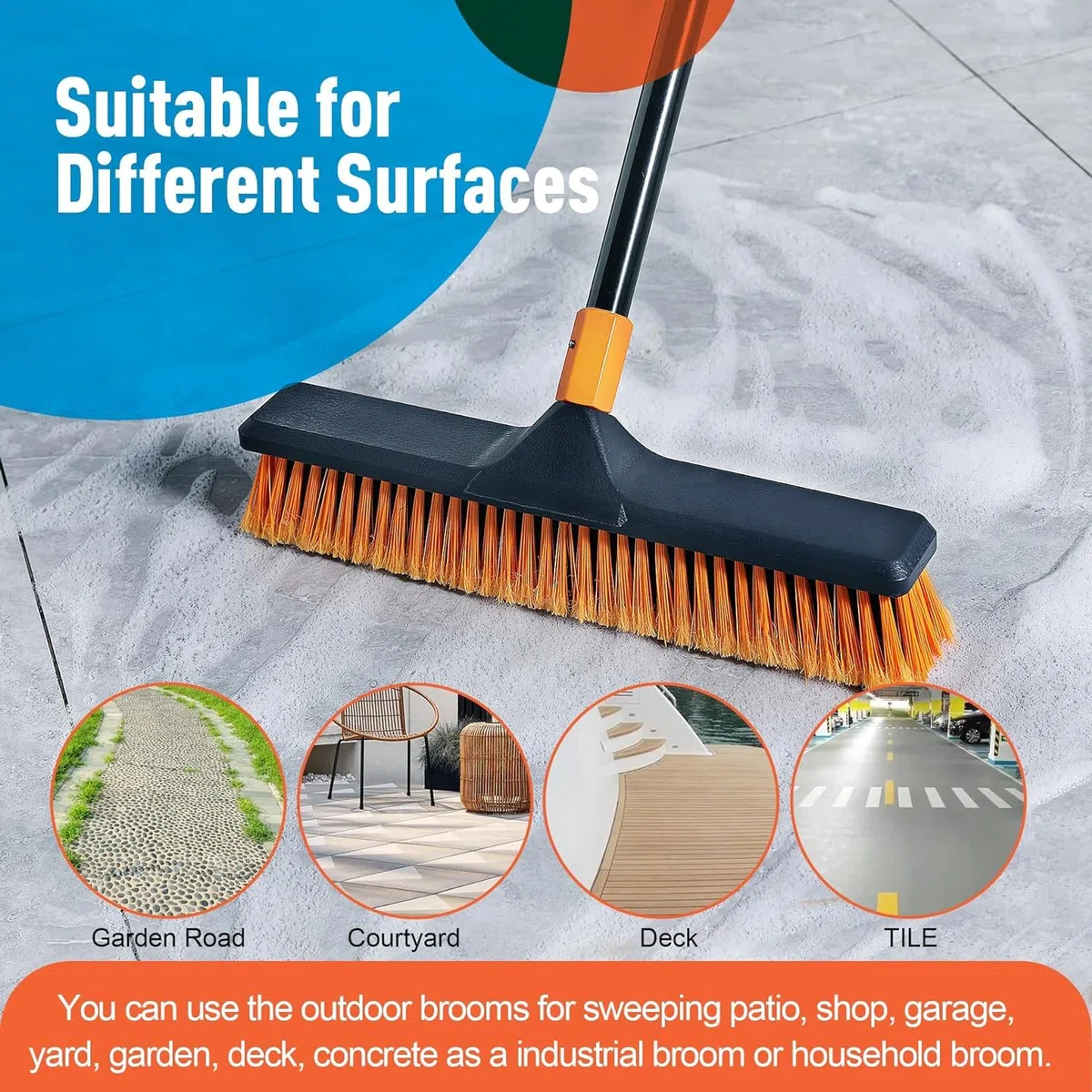 Scopa da giardino per esterni, resistente, spazzola per erba artificiale 2-1 CLEANHOME 45,7 cm, adatta per giardini, fabbriche, scuole, spazzola da cortile resistente all'aperto (arancione nero)