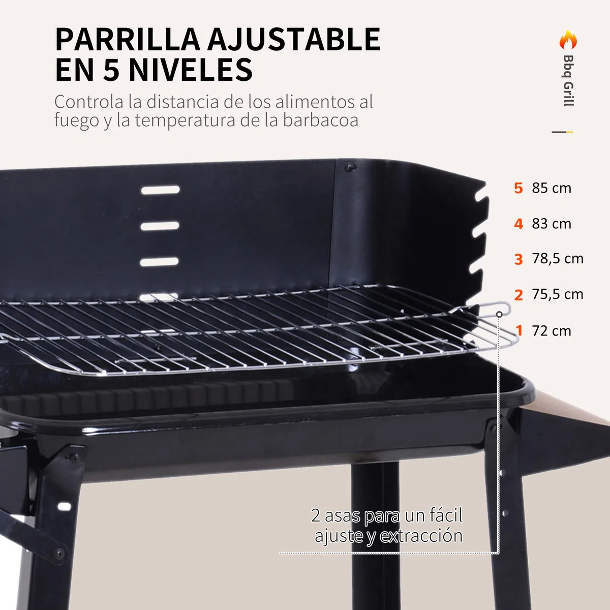Outsunny Griglia a Carbone Barbecue BBQ Carrello Grill per Picnic con Ruote da Balcone Giardino in Ferro e Legno 83 × 37 × 87 cm Nero