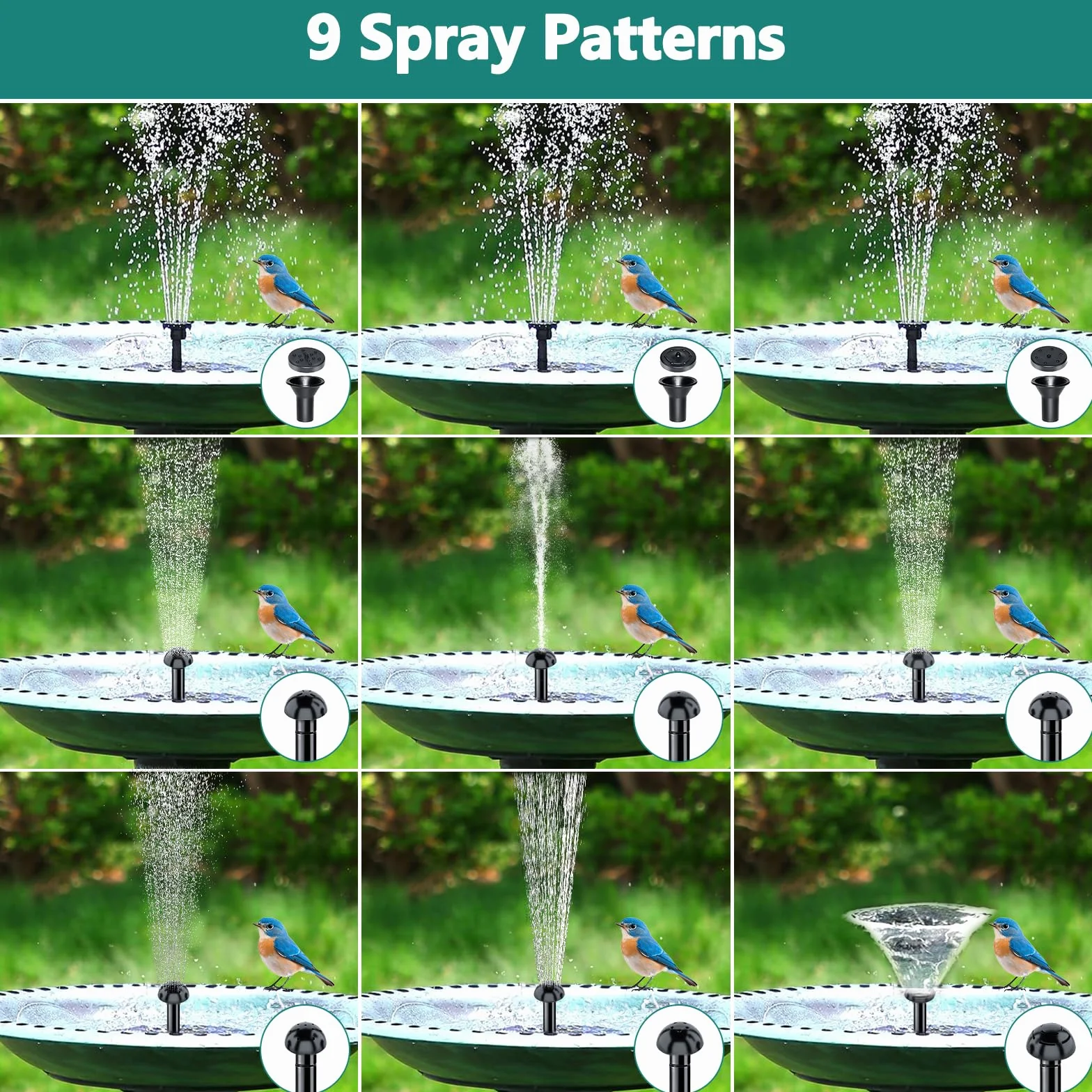 Fontana Solare,5W Pompa Solare per Laghetto,Fontana Solare per Esterna con 1,5 M Tubo,Pompa Solare da Giardino con 5 Ugelli per Abbeveratoio per Uccelli,Contenitori per Pesci,Stagno,Piscina