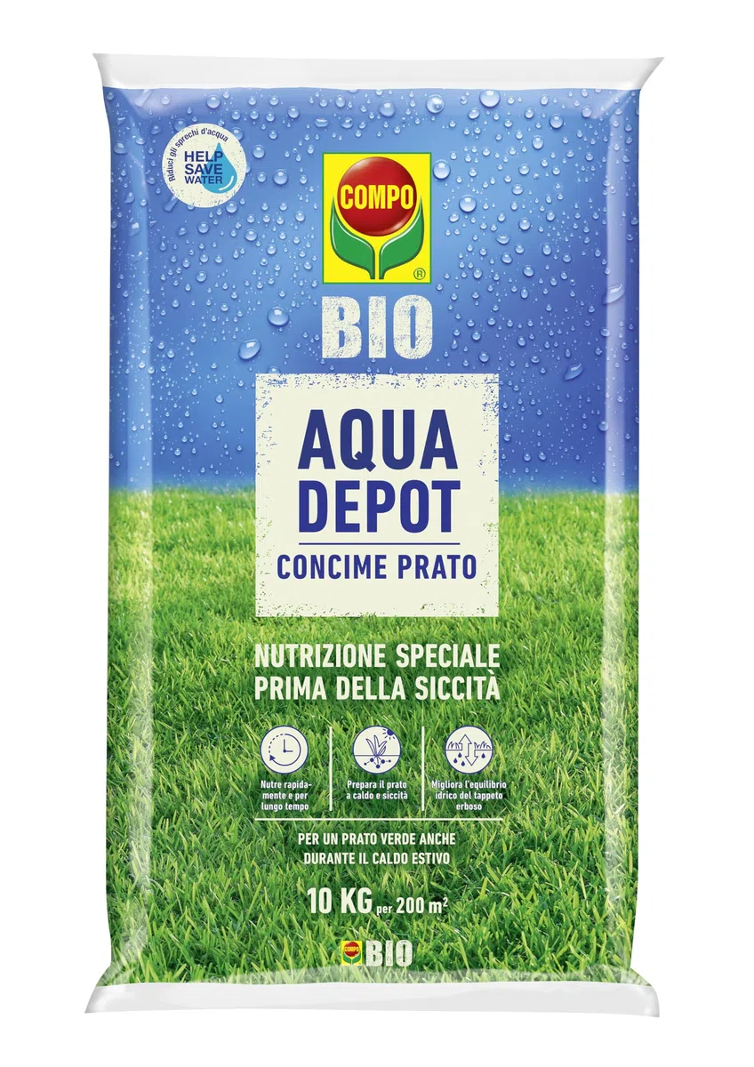 COMPO BIO Aqua Depot, Concime per Prato, Nutrizione Speciale Prima della Siccità,10kg