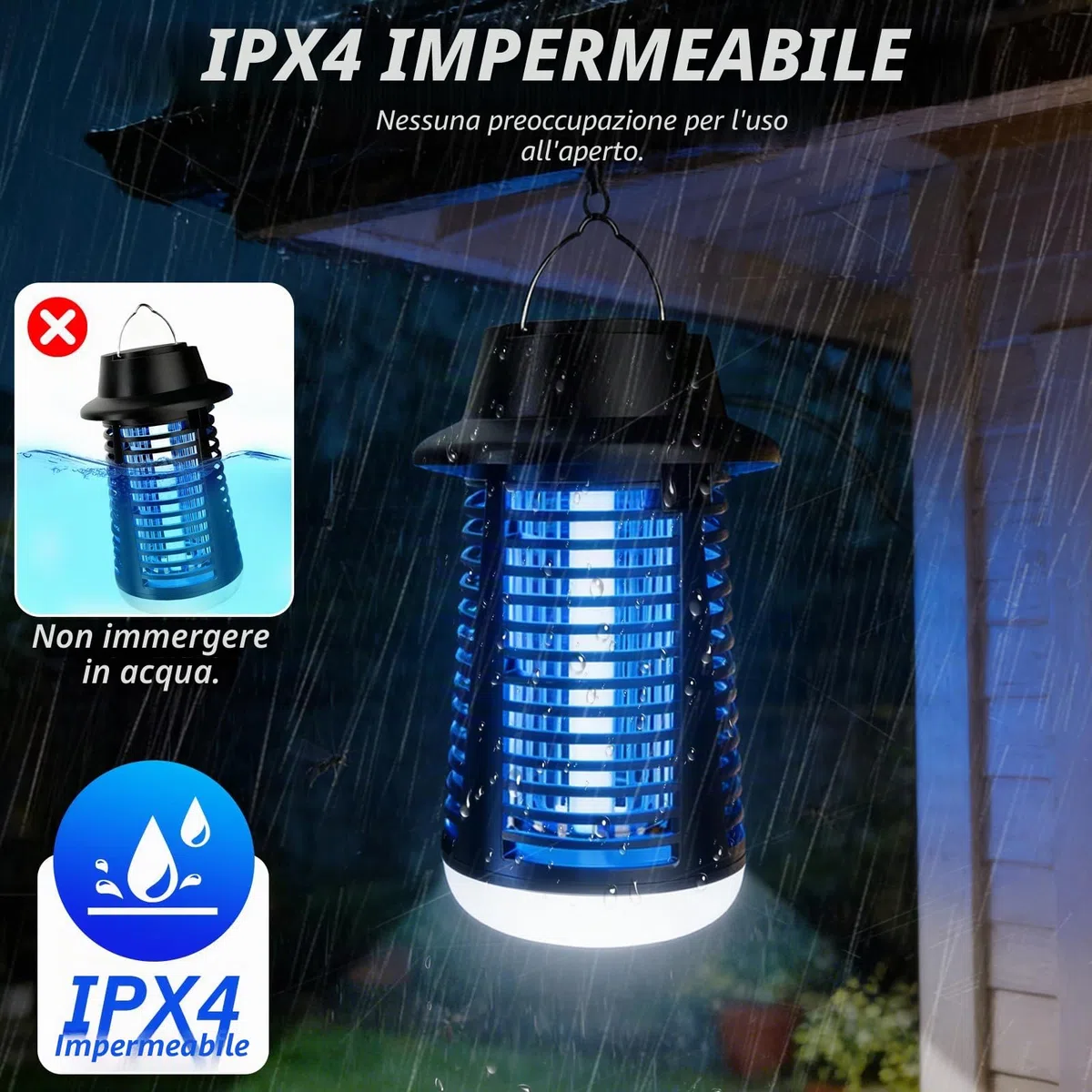 Lampada Antizanzare Elettrica Cable de 1.2m, 4000V 18W UV Zanzariera Elettrica con 9W LED Lampada, IPX4 Antizanzare Elettrico, Lampada Zanzare per Interni ed Esterni