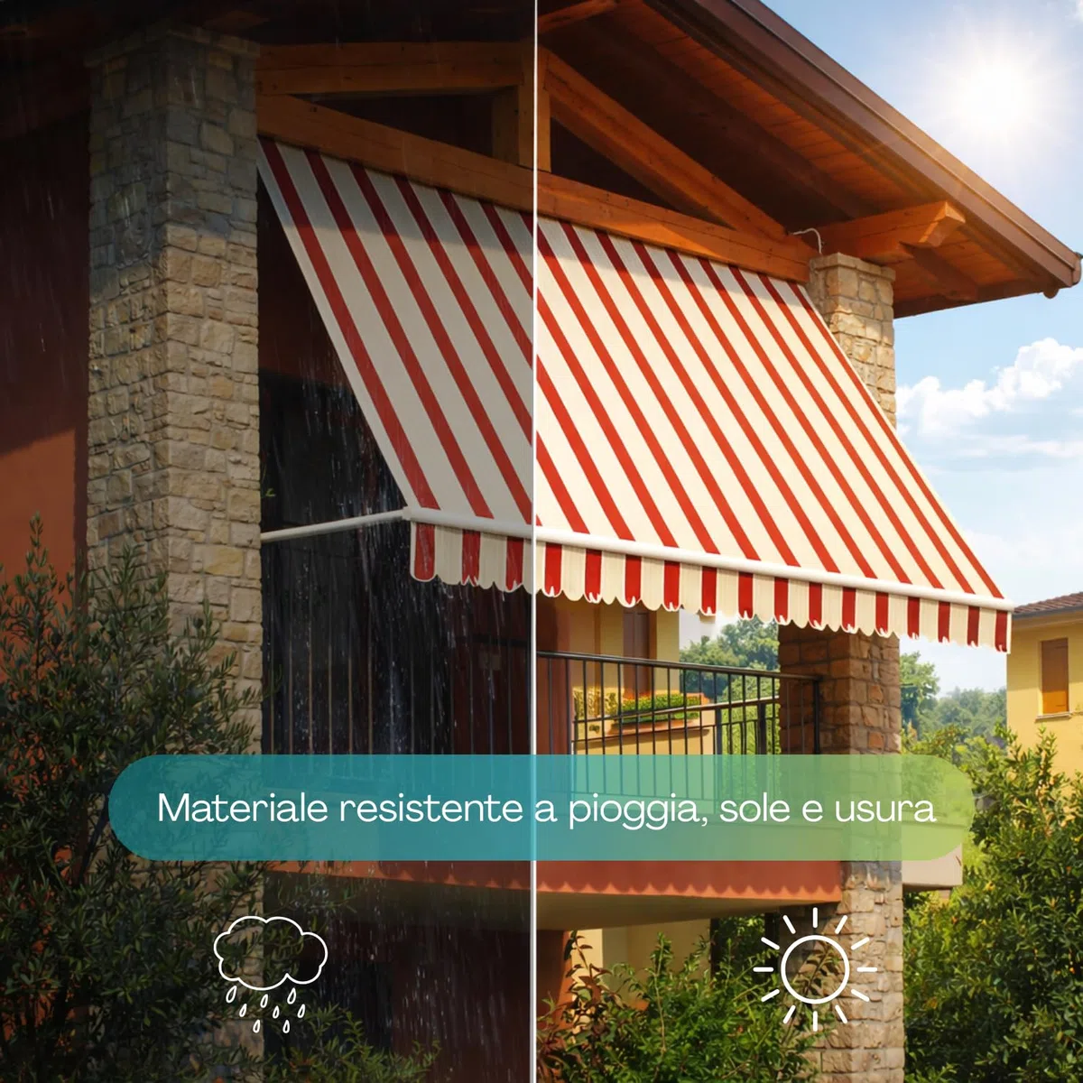 Paluplus Tenda da Sole a Caduta, Misura 400x300 cm, Senza Cassone con braccio avvolgibile e Braccetti Fermatenda, Telo Resistente 280 g/m², per Balcone e Terrazzo -3910F -10 (Bordeaux e Crema)