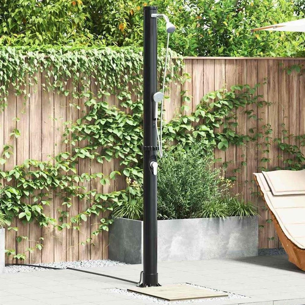 Doccia solare da esterno nera, 217 cm, in PVC e alluminio, con soffione regolabile, alimentata a energia solare per giardino, terrazza, piscina, vasca idromassaggio, spa, come pratico