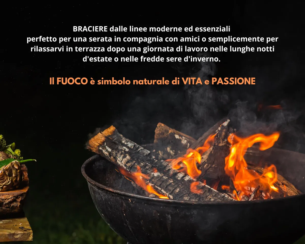 Braciere da Esterno Giardino Terrazzo Cestino in Ferro per Legna Ciotola per Fuoco Braciere Rotondo Mod. Melbourne (SMALL)