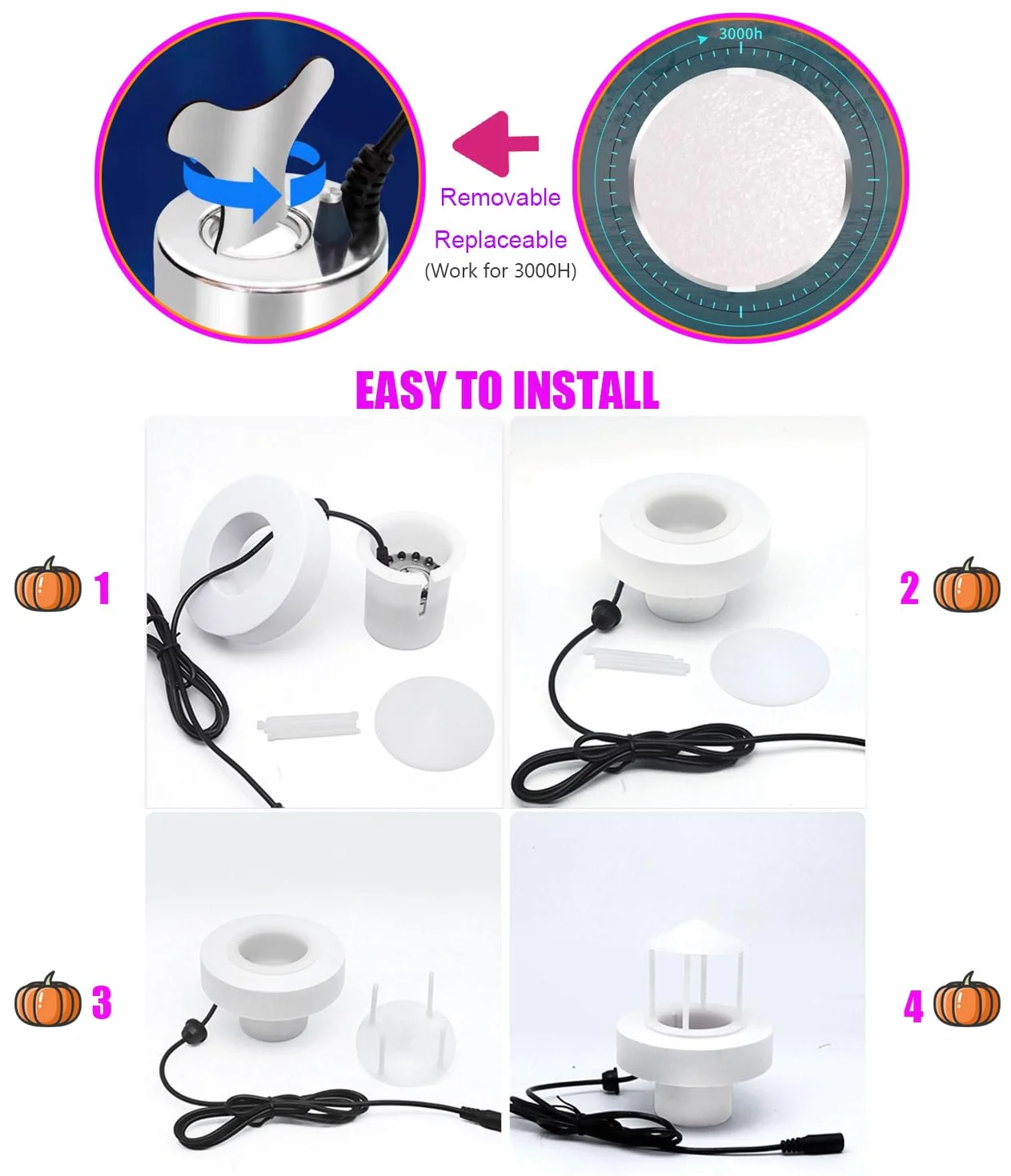 KINGYEENUO Fogger - Fogger a ultrasuoni 350 ml/H con 12 luci LED, Splash Guard, Float e 3 dischi di ricambio per acquario, stagno, serbatoio di pesce, alloggiamento rettile, Rocky, fontana interna